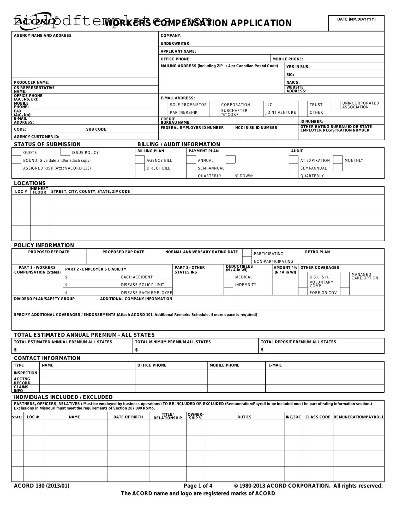 Fill a Valid Acord 130 Template