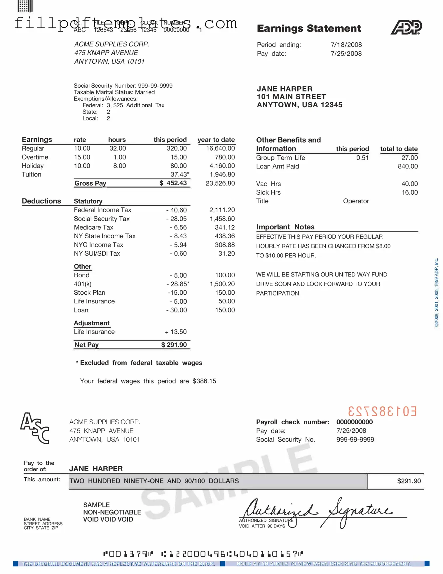 Fill a Valid Adp Pay Stub Template