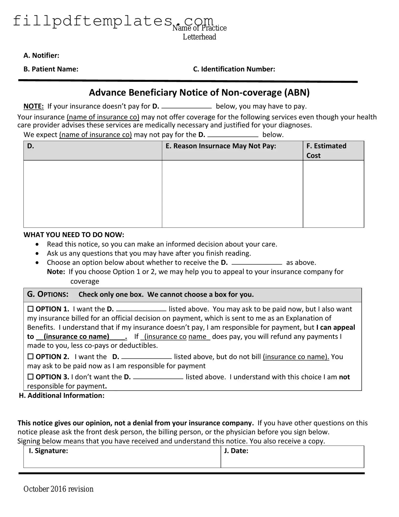 Fill a Valid Advance Beneficiary Notice of Non-coverage Template