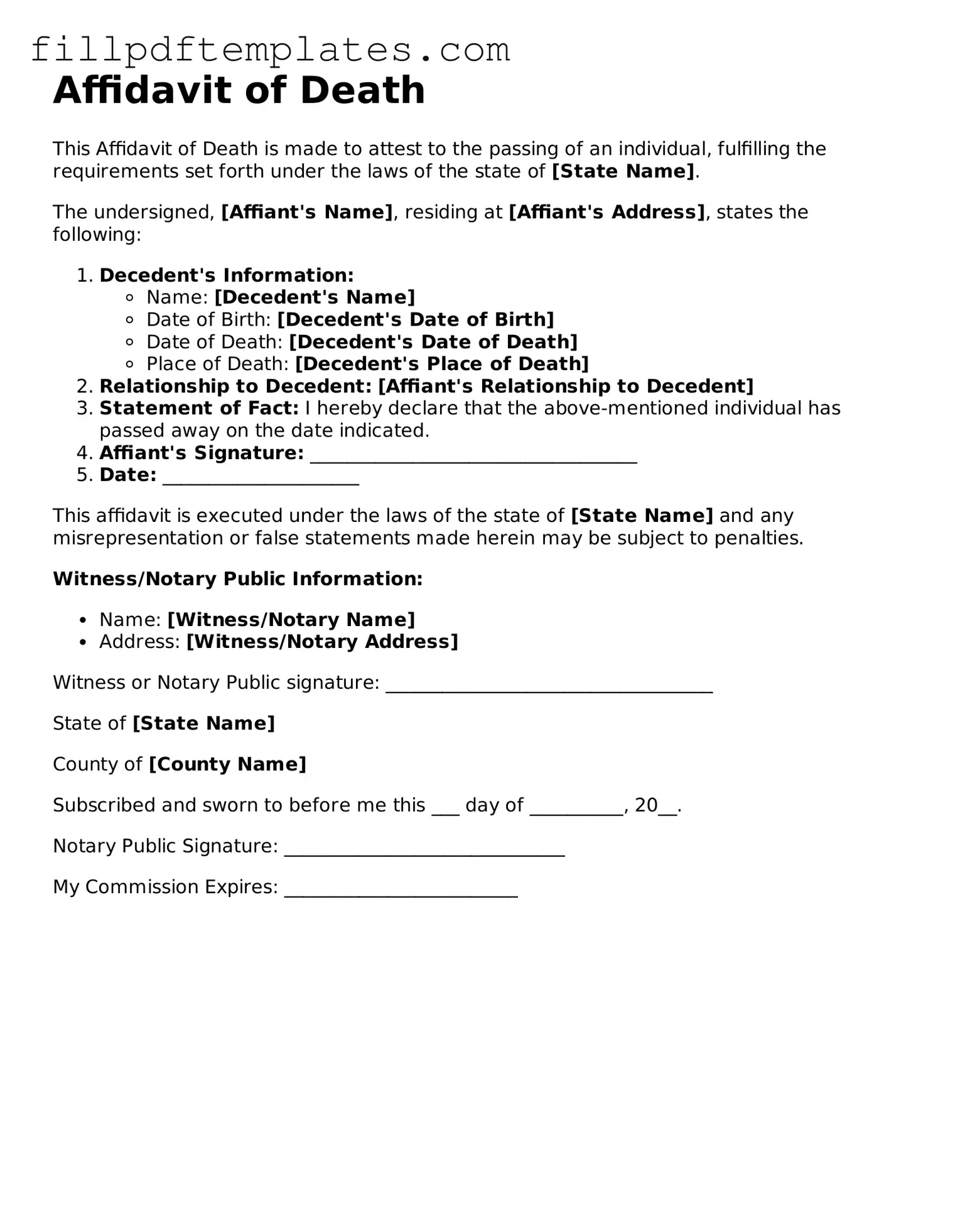 Valid Affidavit of Death Form