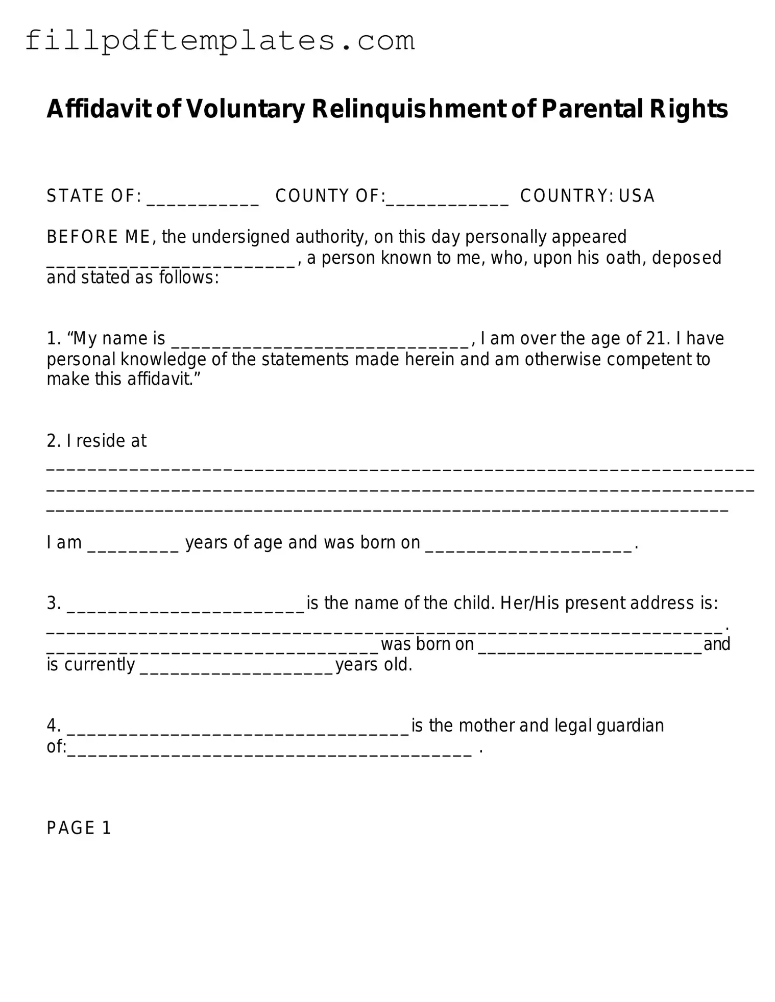 Fill a Valid Affidavit Parental Rights Template
