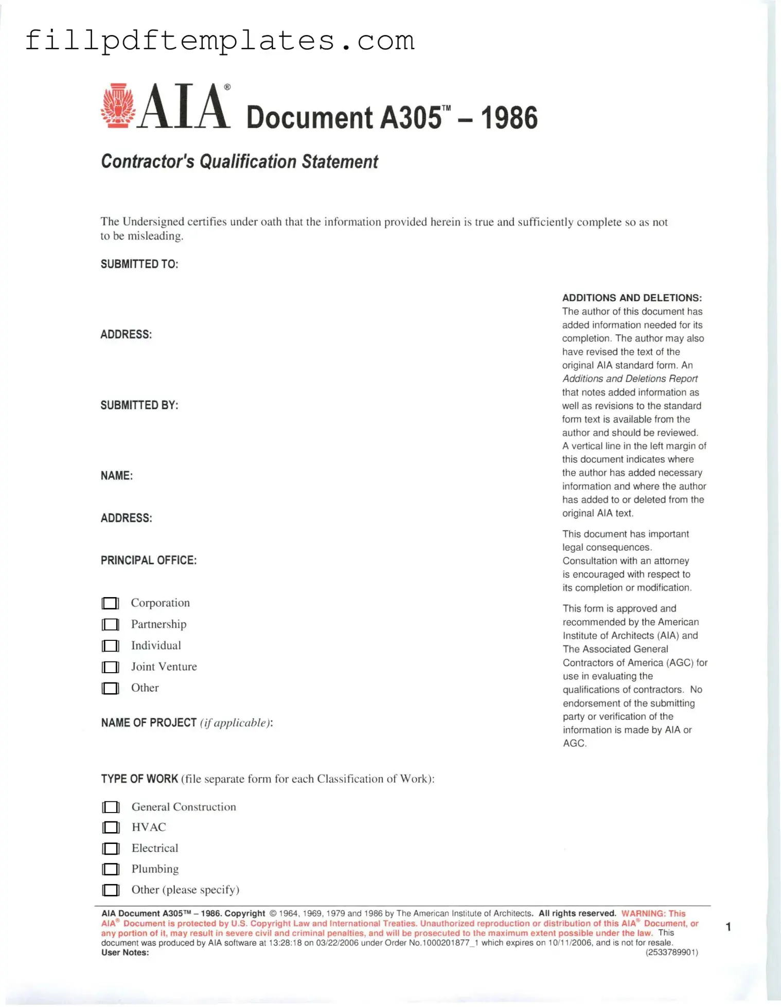Fill a Valid AIA A305 Template