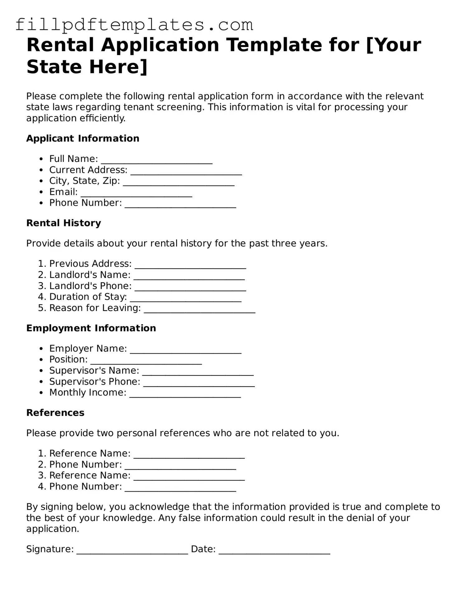 Valid Rental Application Form
