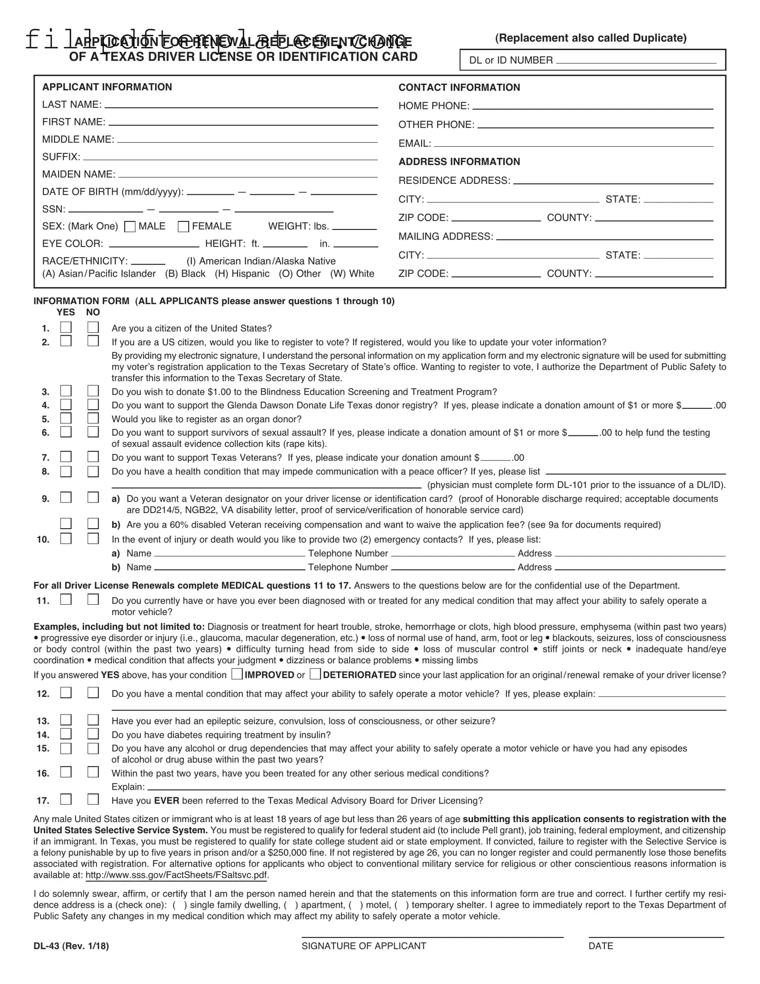 Fill a Valid DL-43 Template