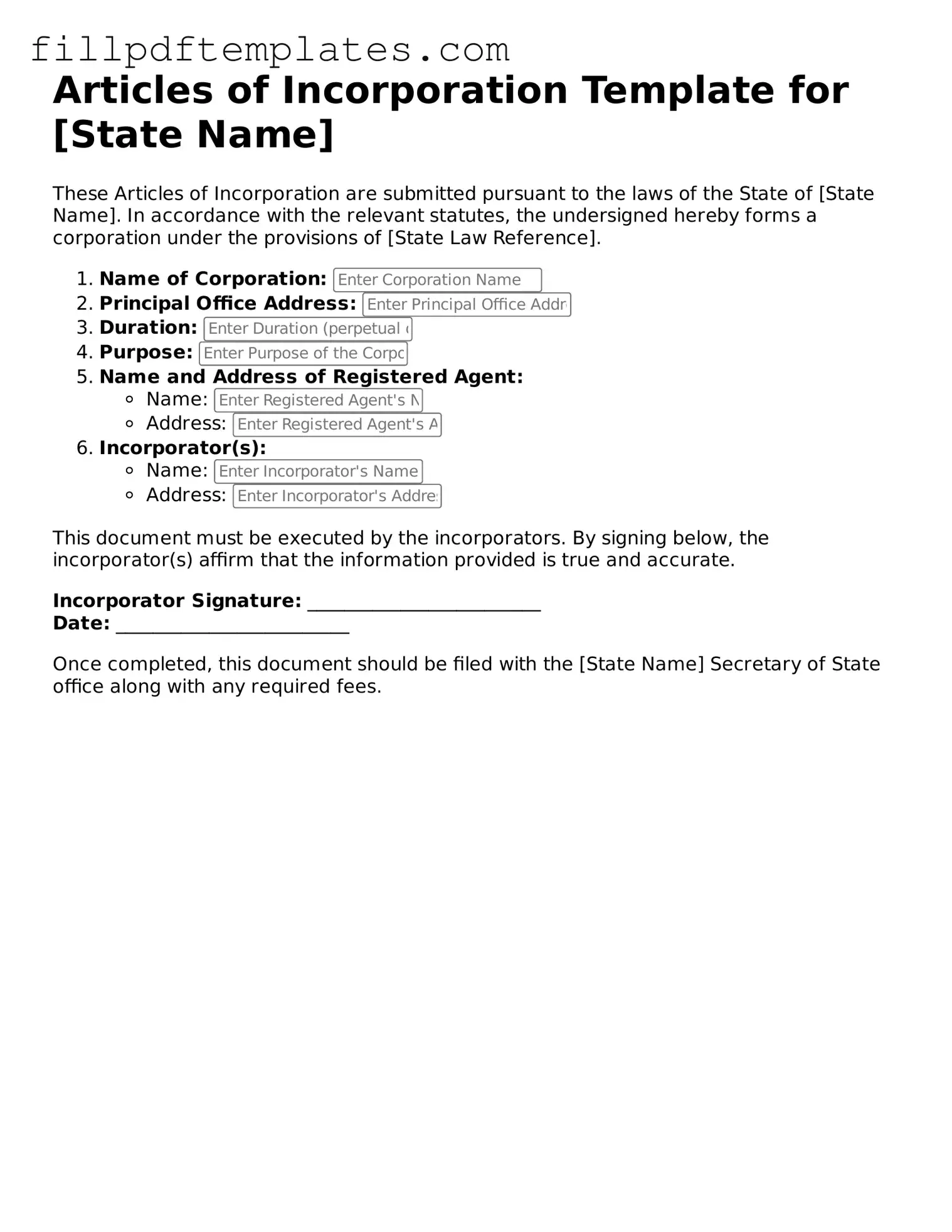 Valid Articles of Incorporation Form
