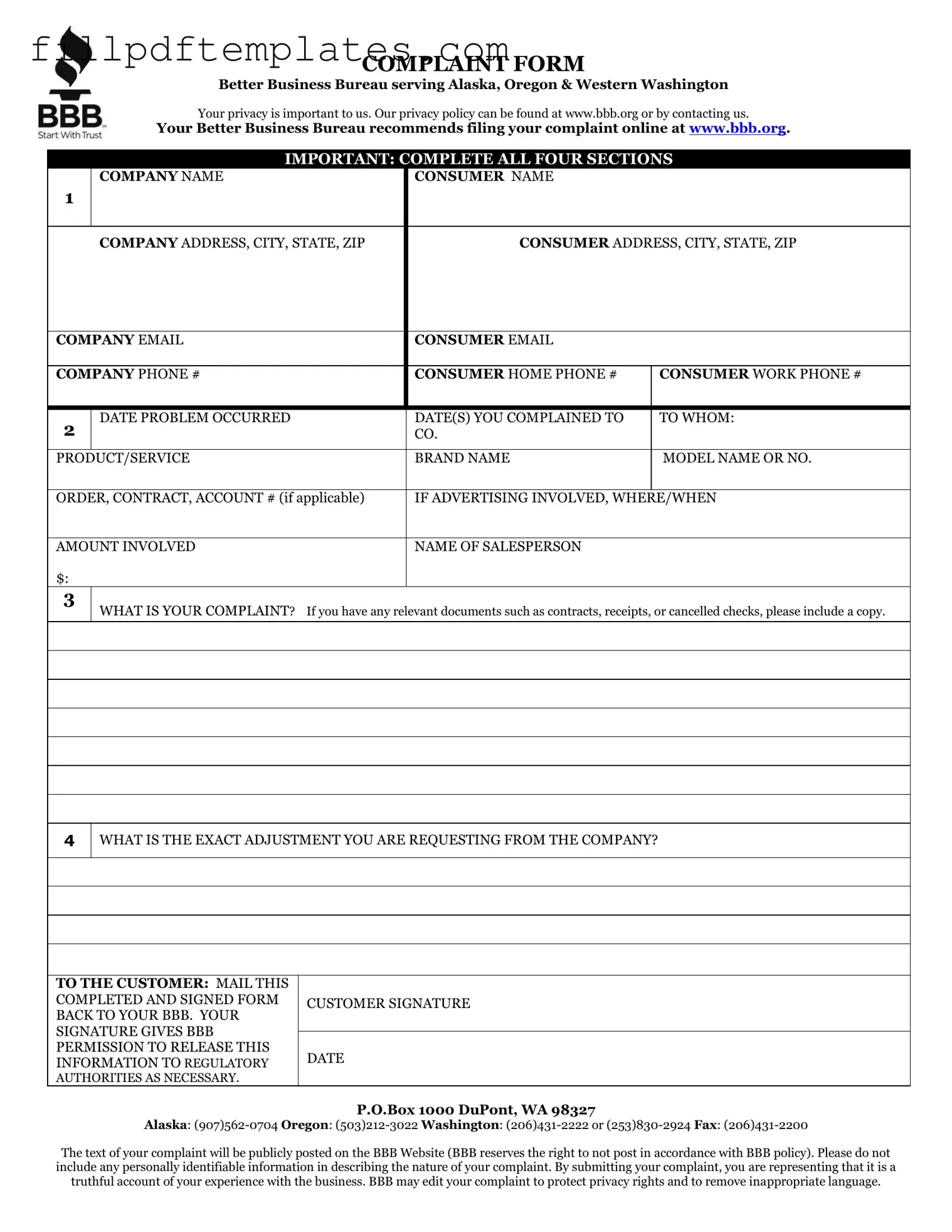 Fill a Valid Bbb Complaint Template