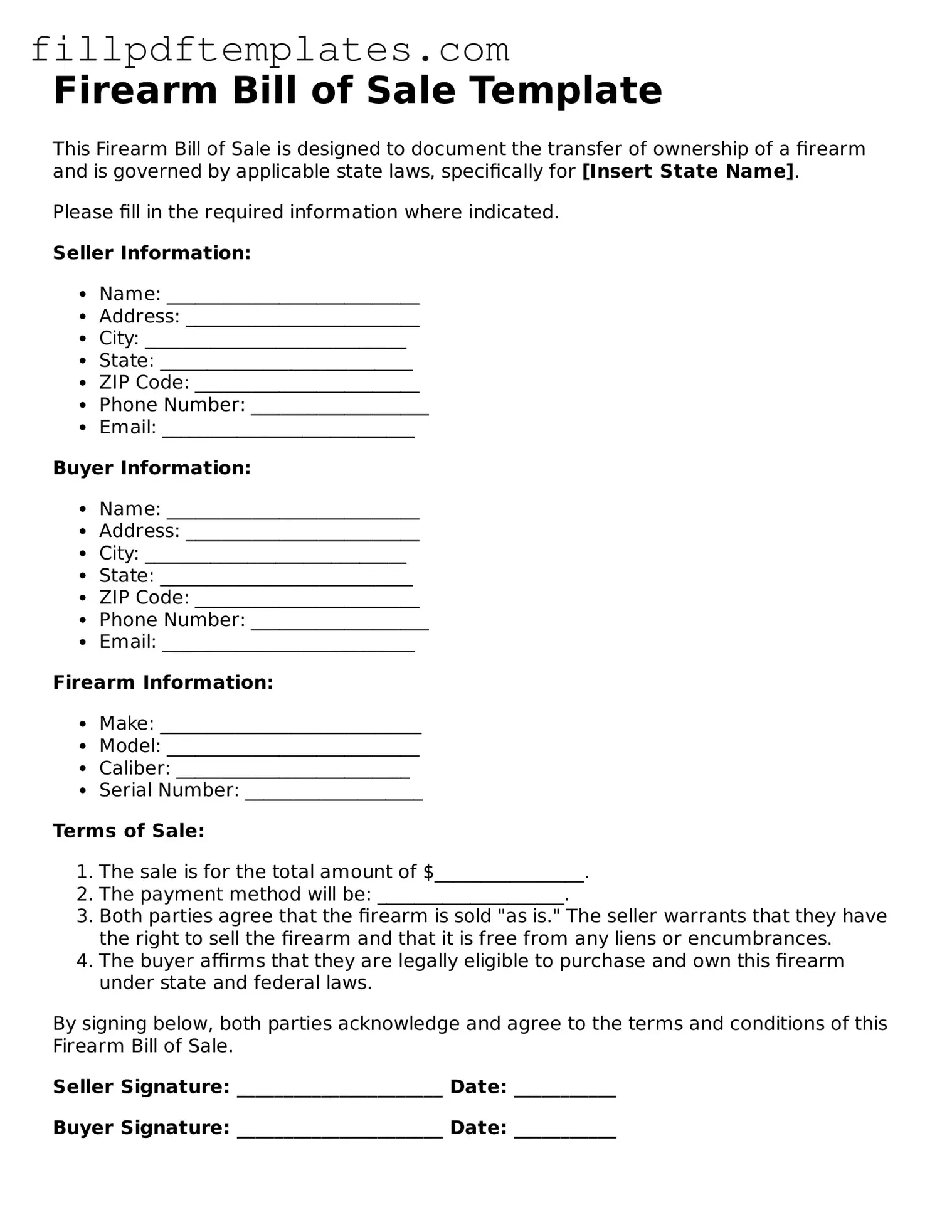 Valid Firearm Bill of Sale Form
