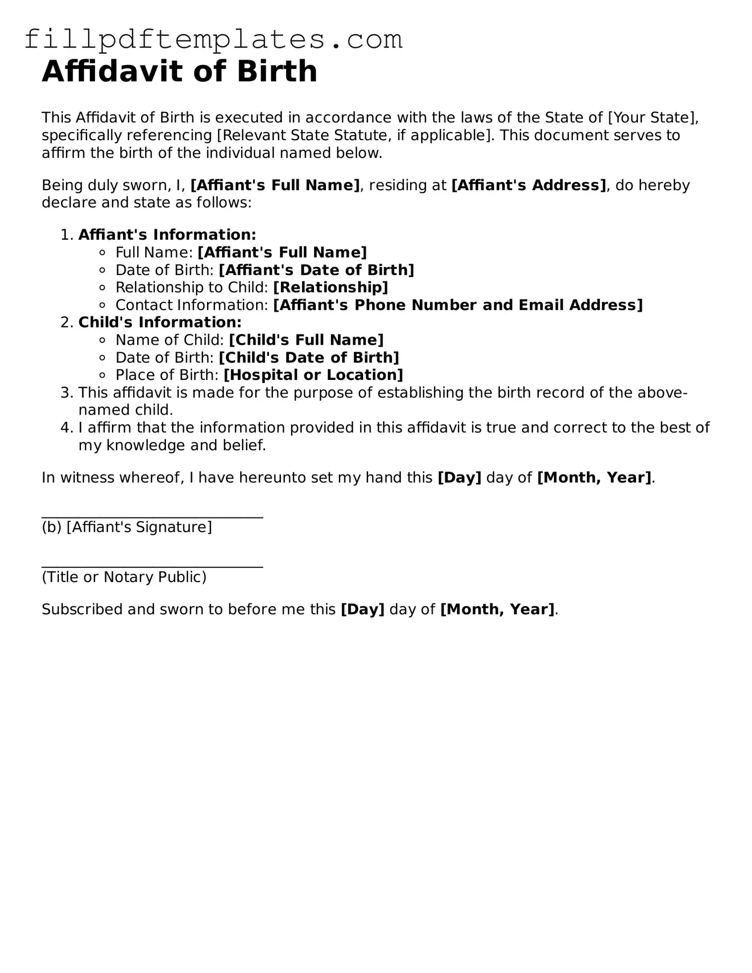 Valid Affidavit of Birth Form