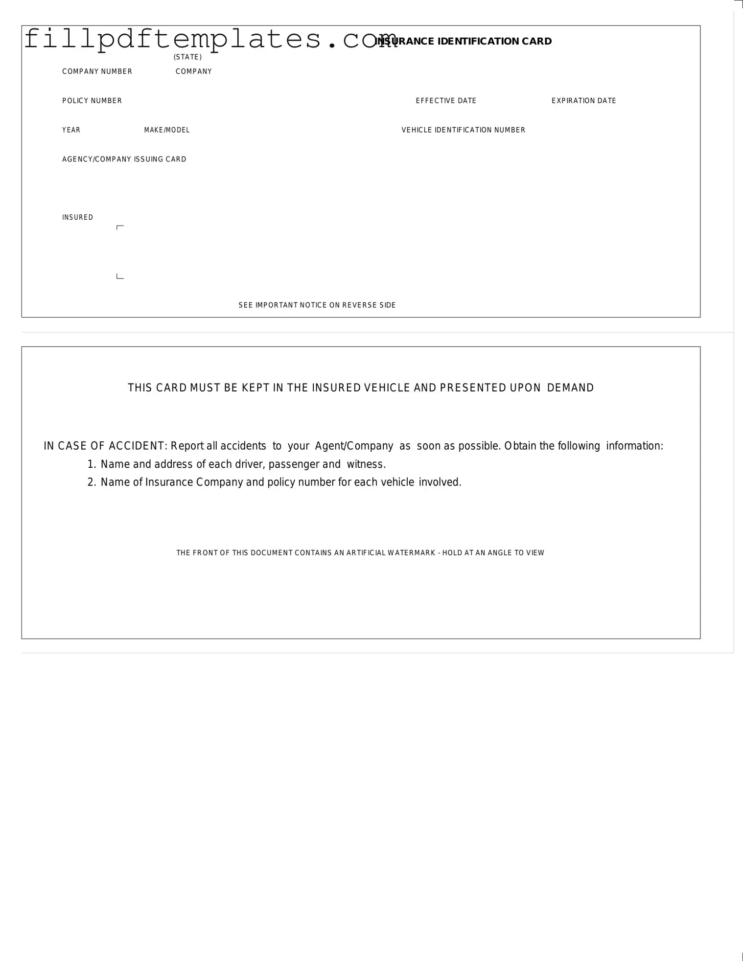 Fill a Valid Auto Insurance Card Template