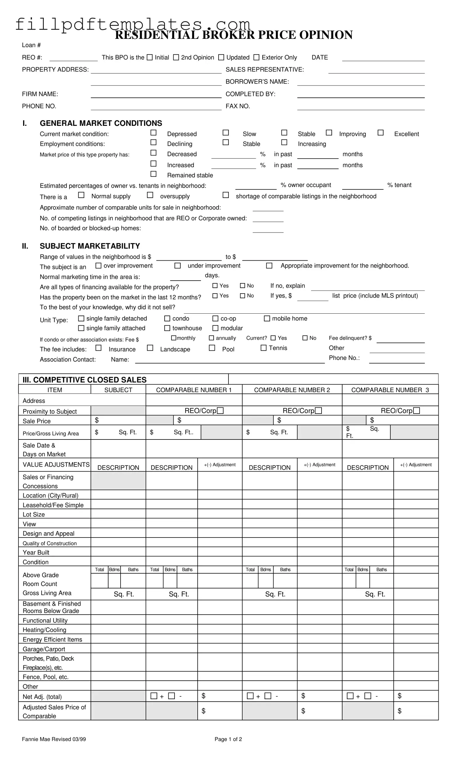 Fill a Valid Broker Price Opinion Template