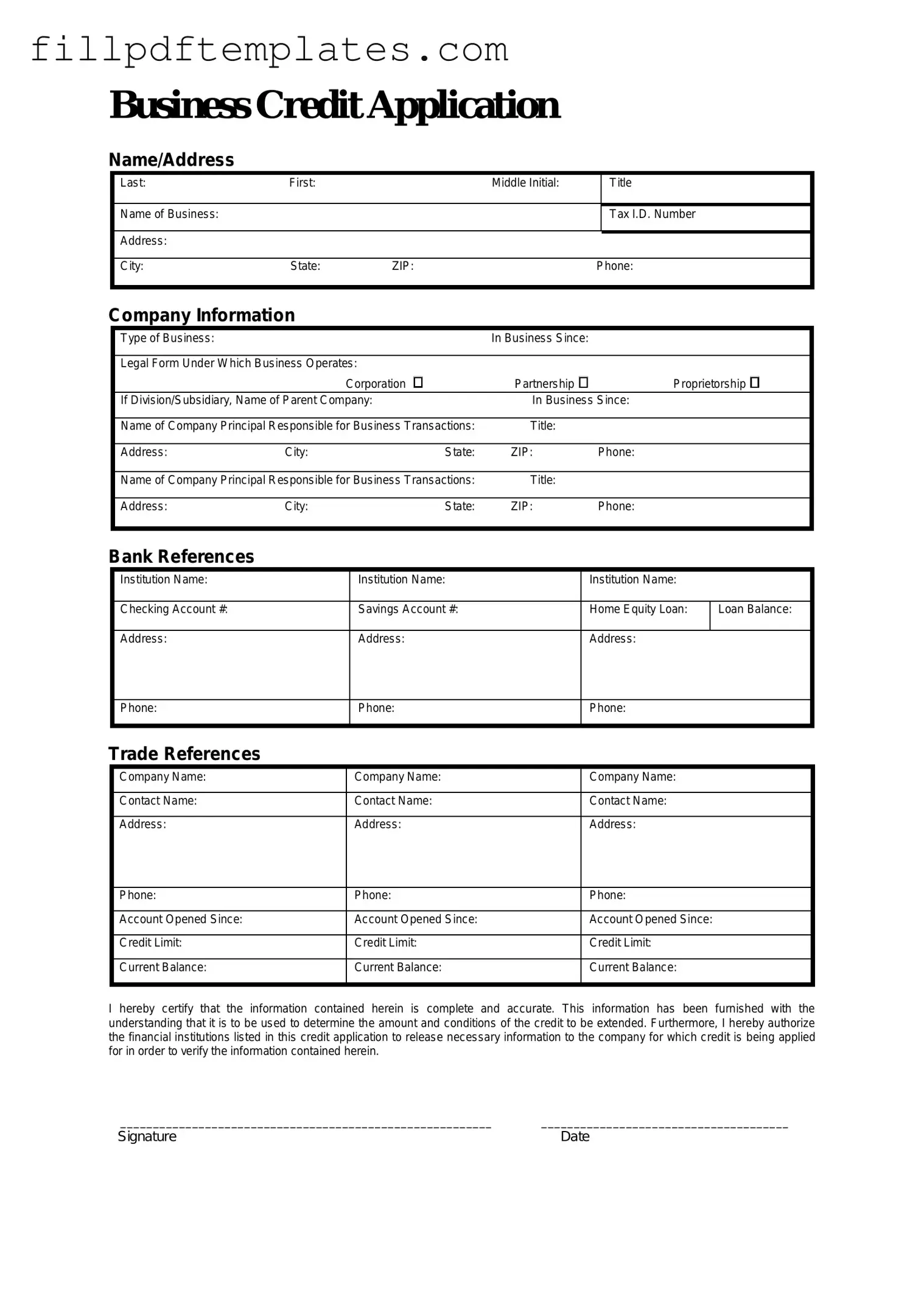 Fill a Valid Business Credit Application Template