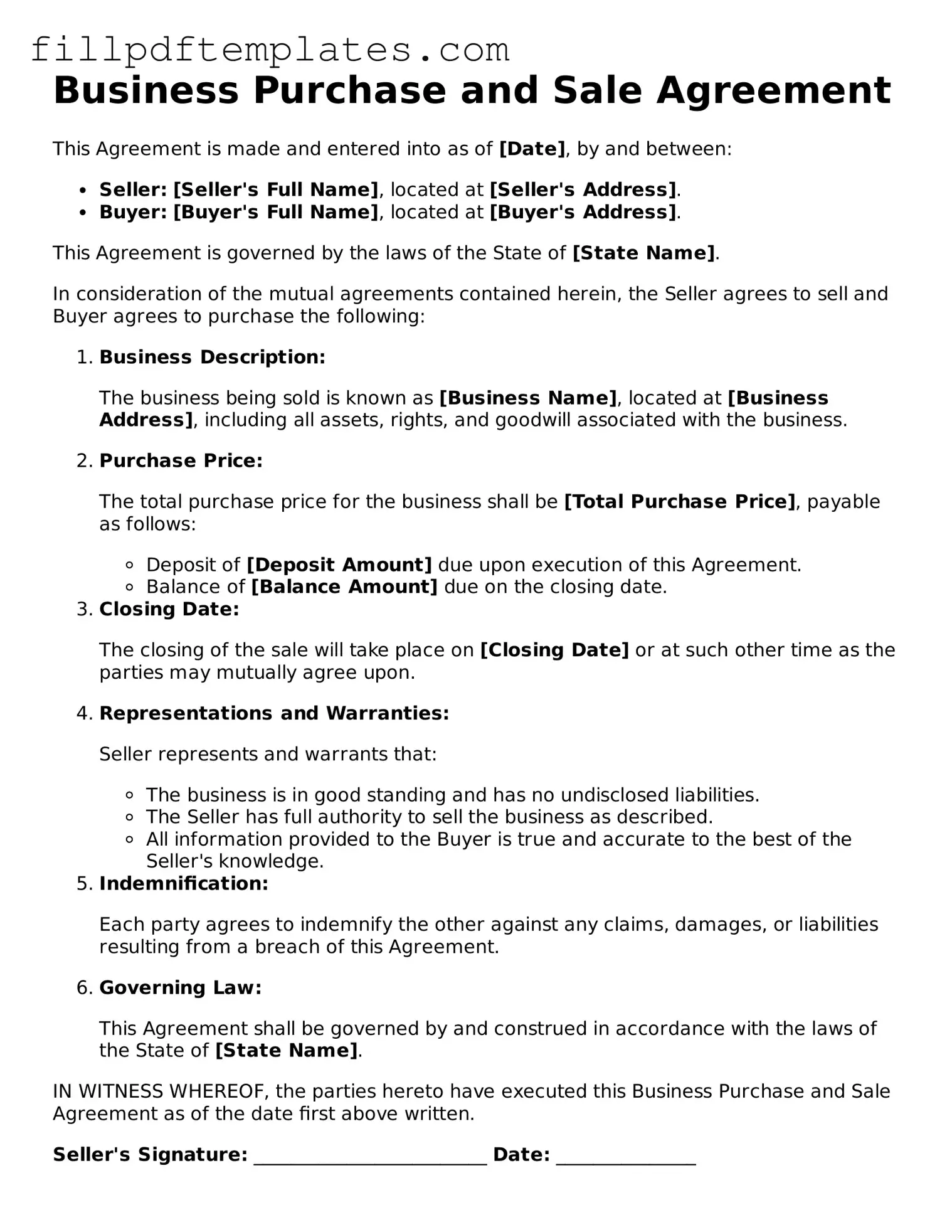 Valid Business Purchase and Sale Agreement Form