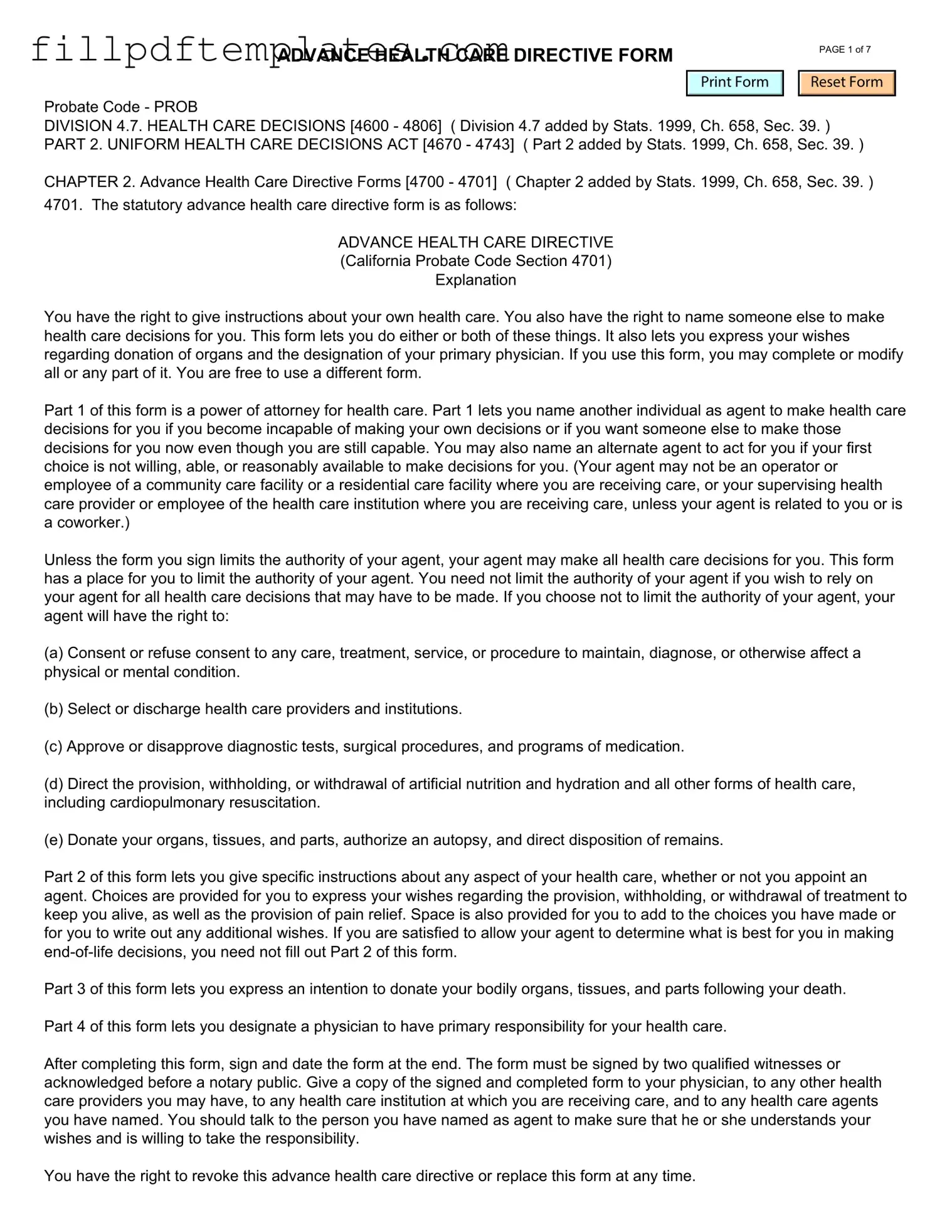 Fill a Valid California Advanced Health Care Directive Template