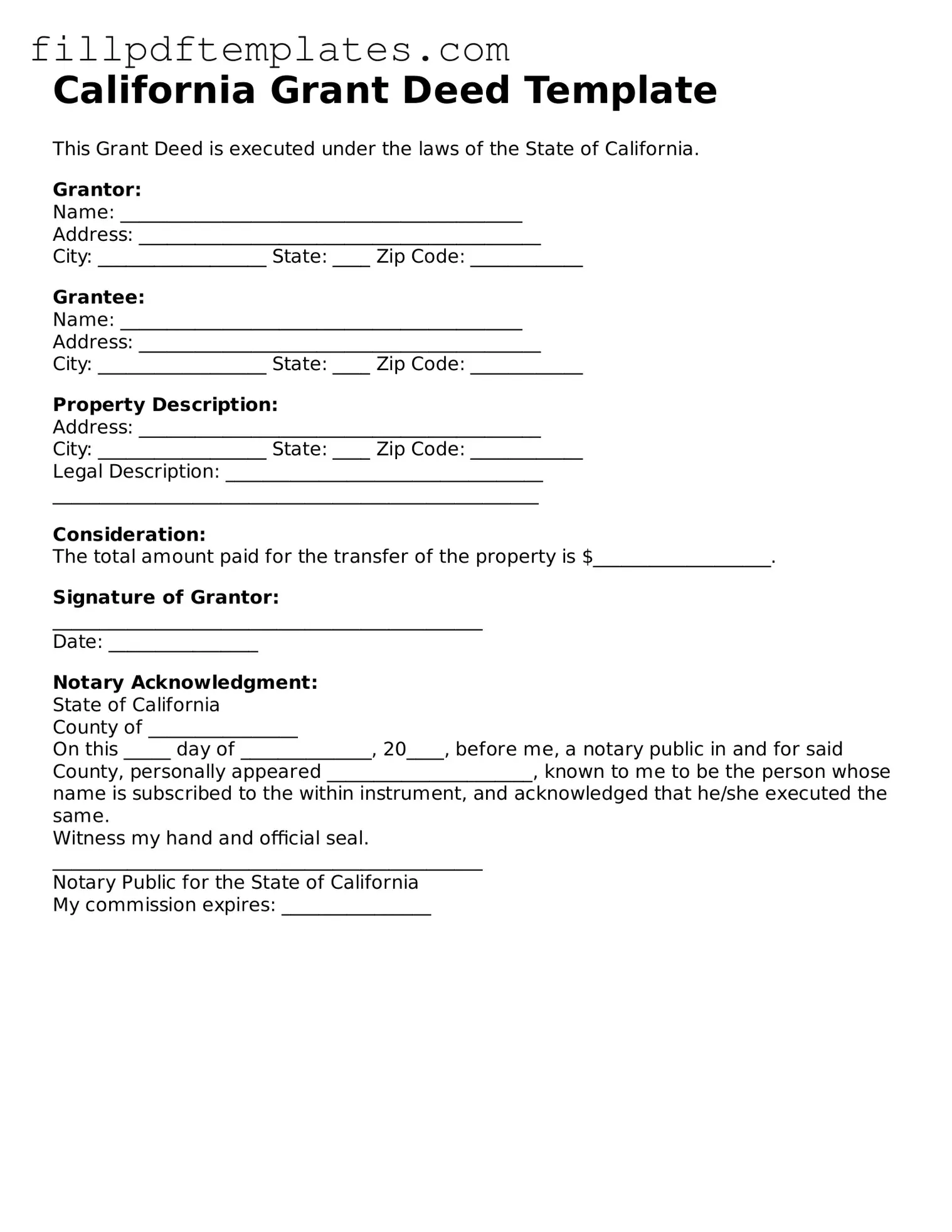 Blank California Deed Form