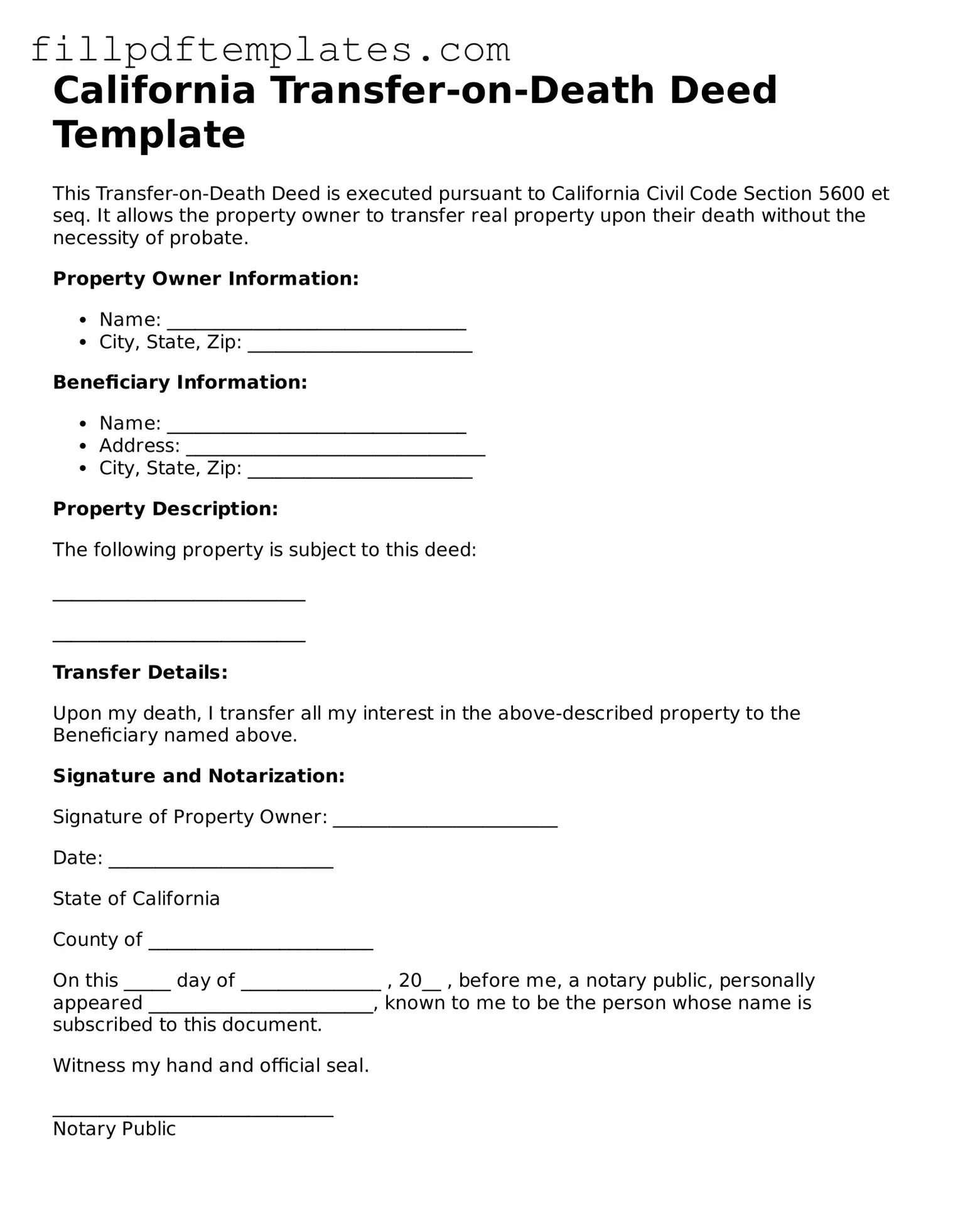 Blank California Transfer-on-Death Deed Form