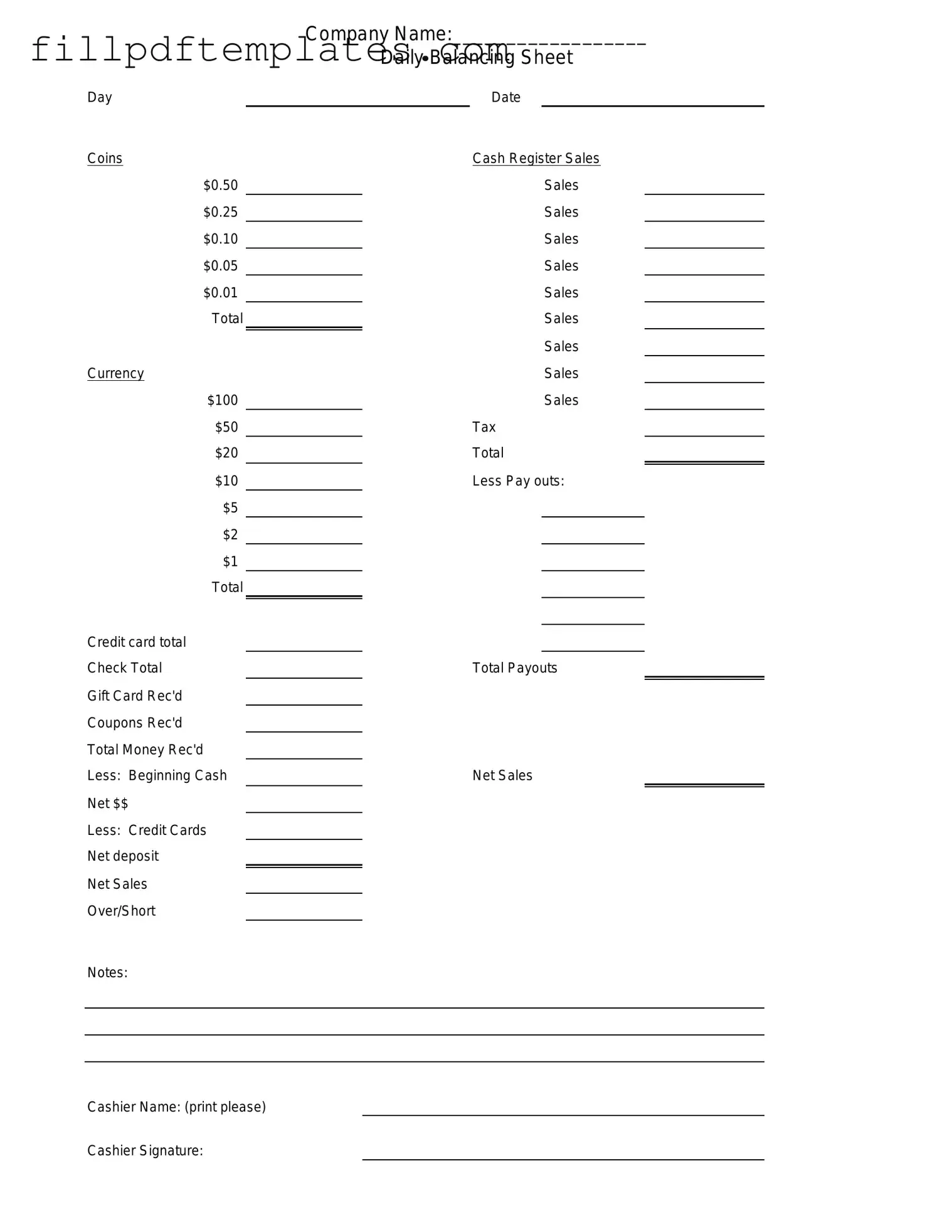 Fill a Valid Cash Drawer Count Sheet Template