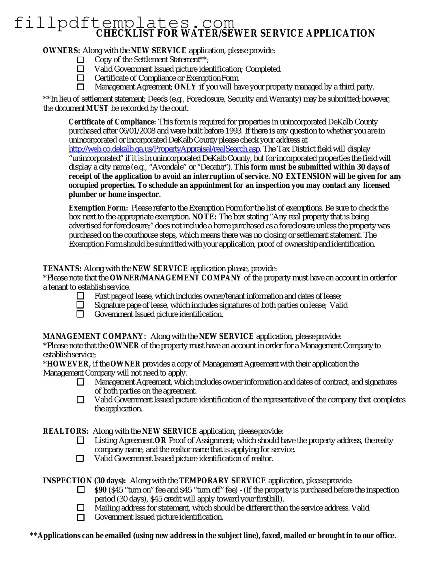 Fill a Valid Dekalb County Water Application Template