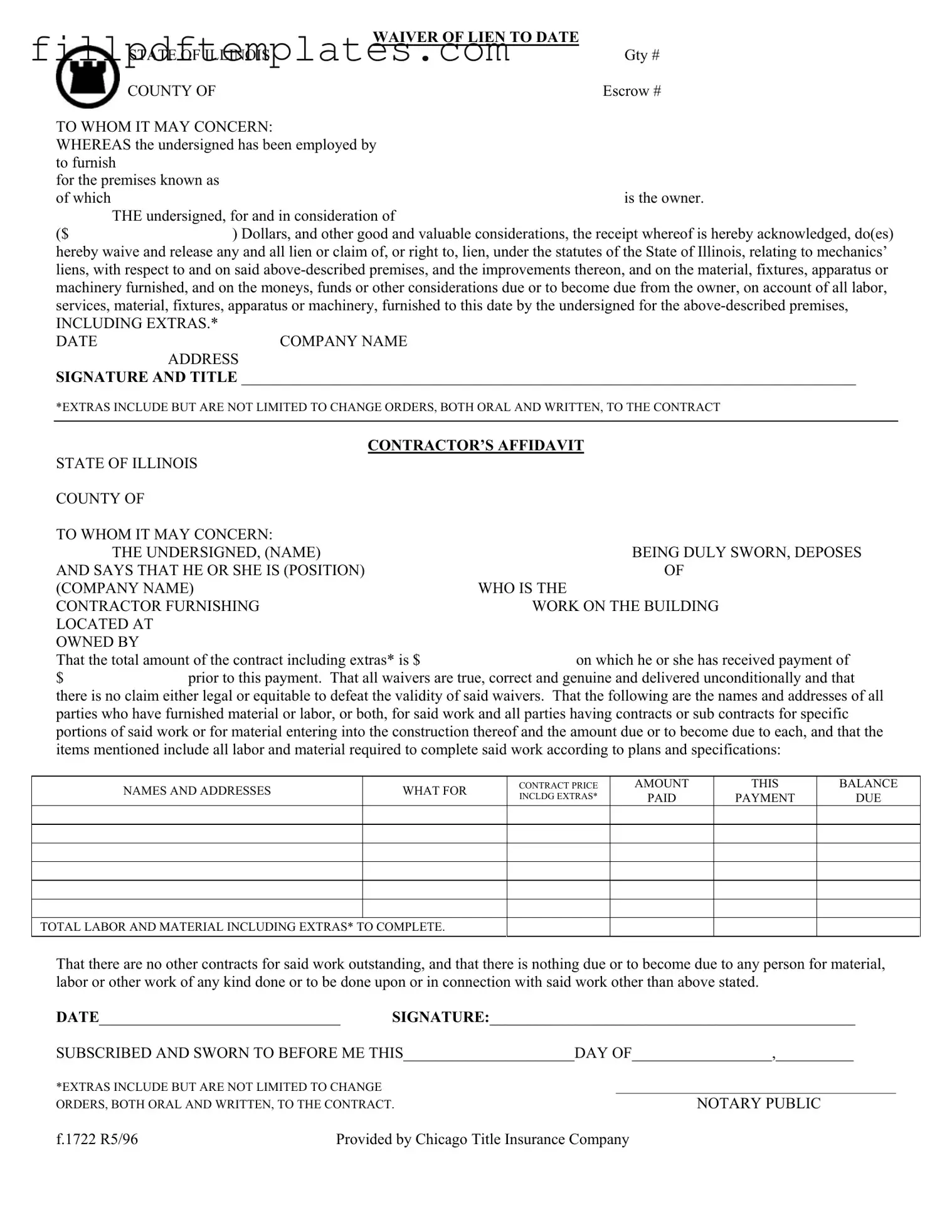 Fill a Valid Chicago Title Waiver Format Template