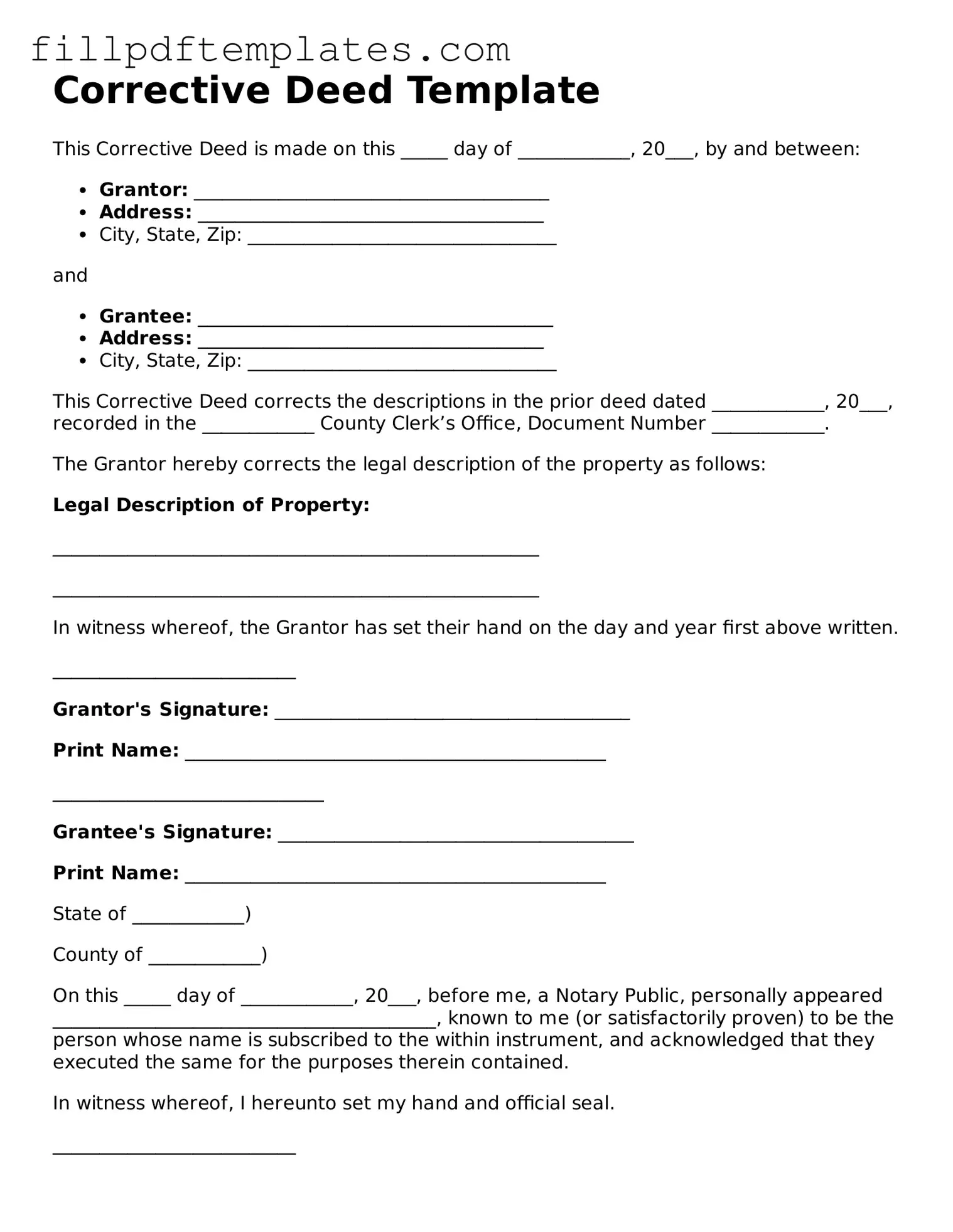Valid Corrective Deed Form