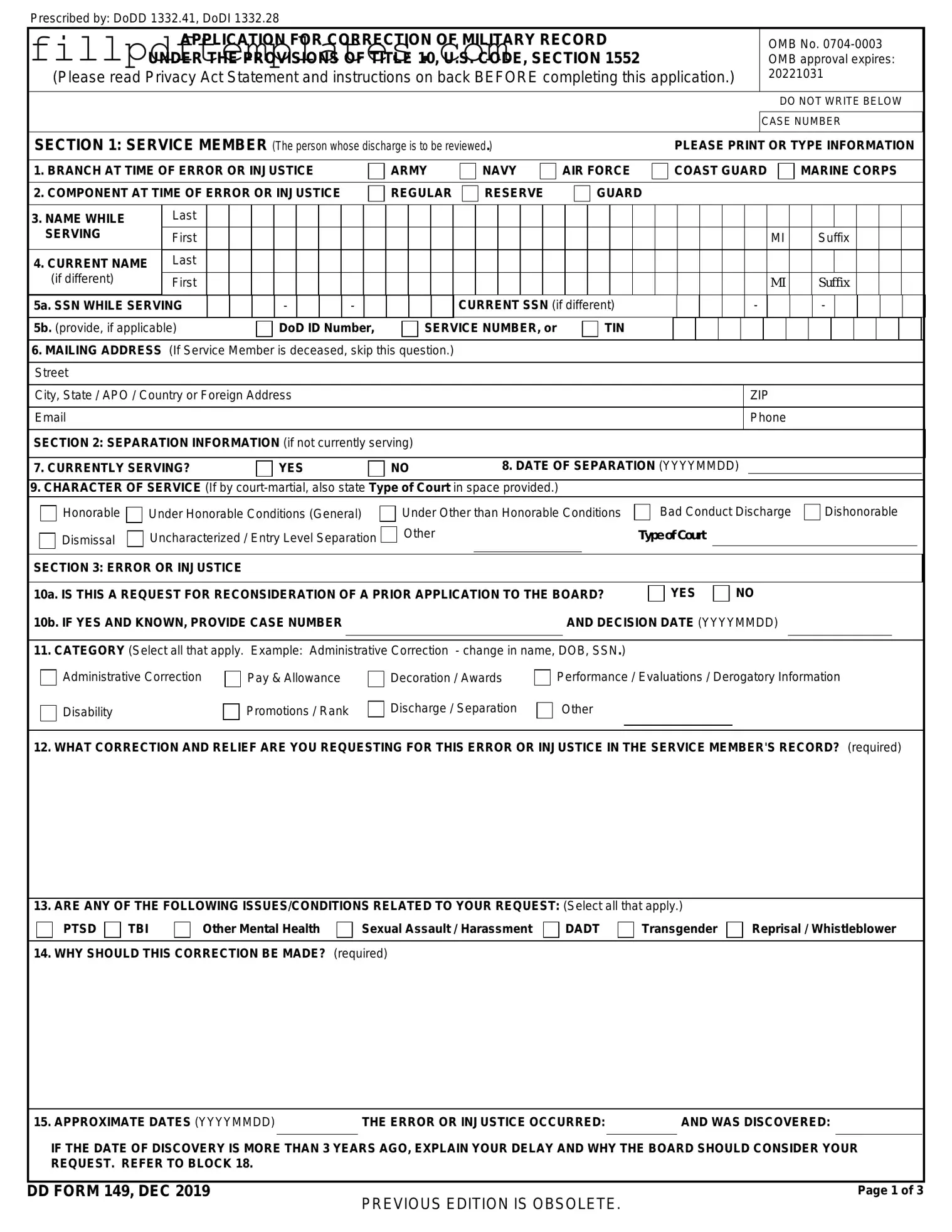 Fill a Valid DD 149 Template