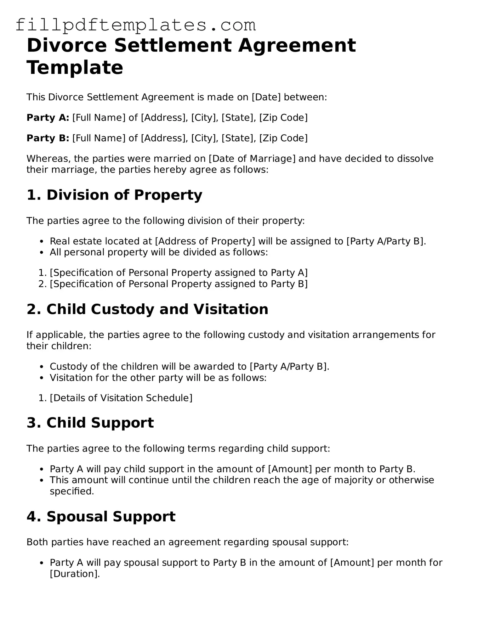 Valid Divorce Settlement Agreement Form