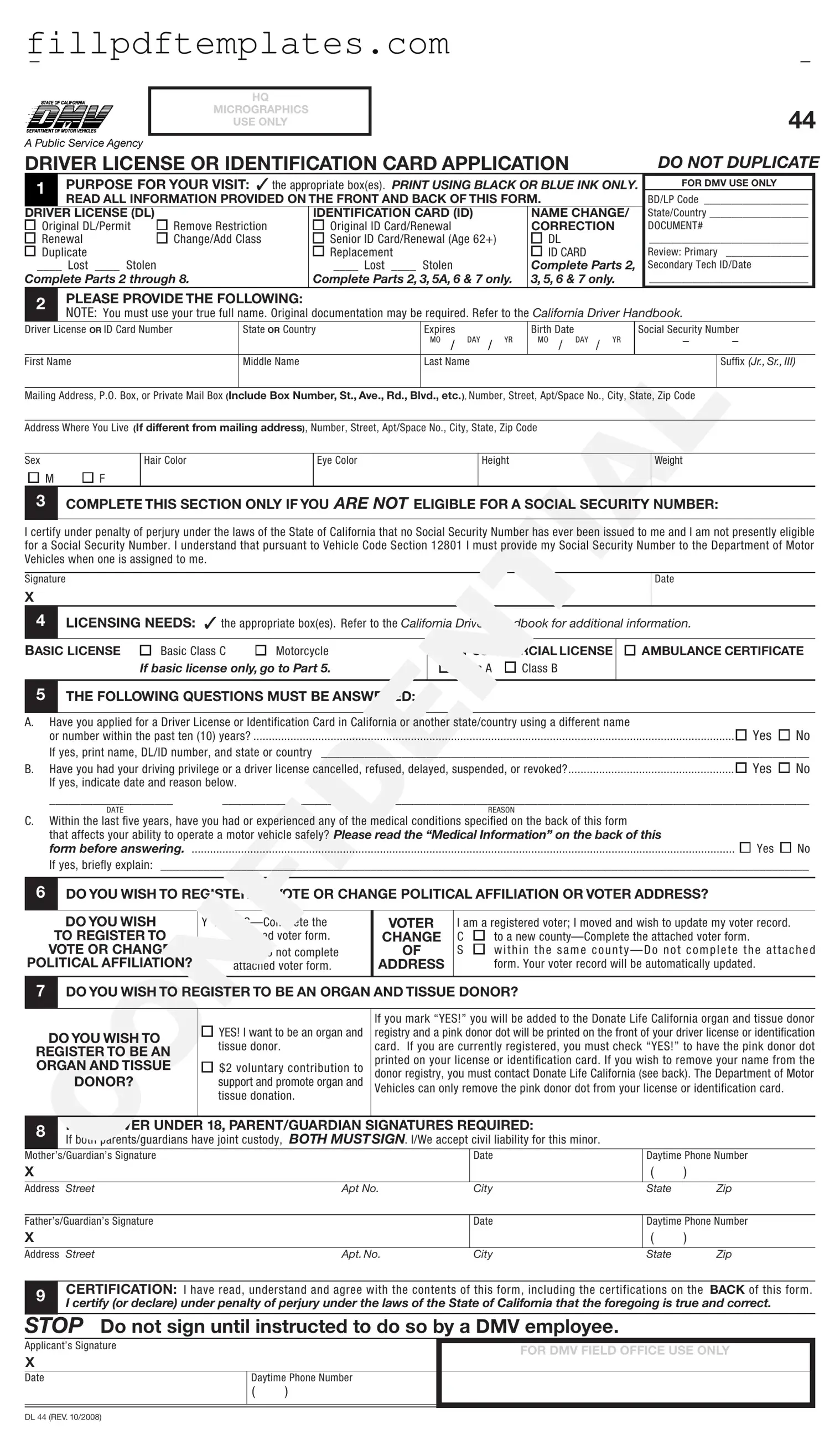 Fill a Valid Ca Dmv Dl 44 Template