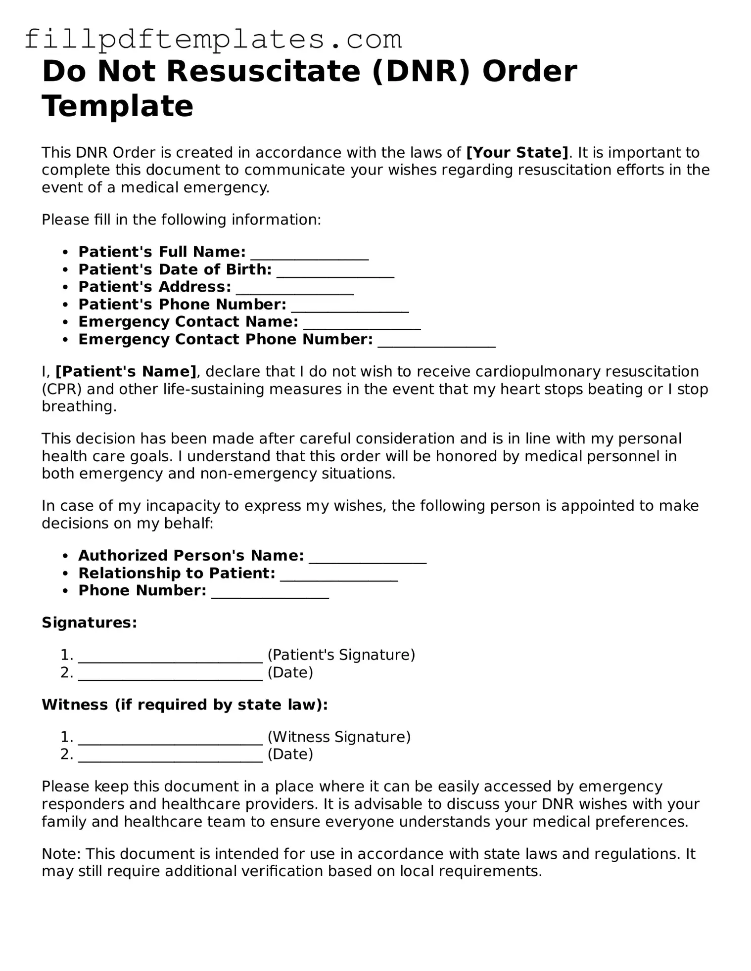 Valid Do Not Resuscitate Order Form