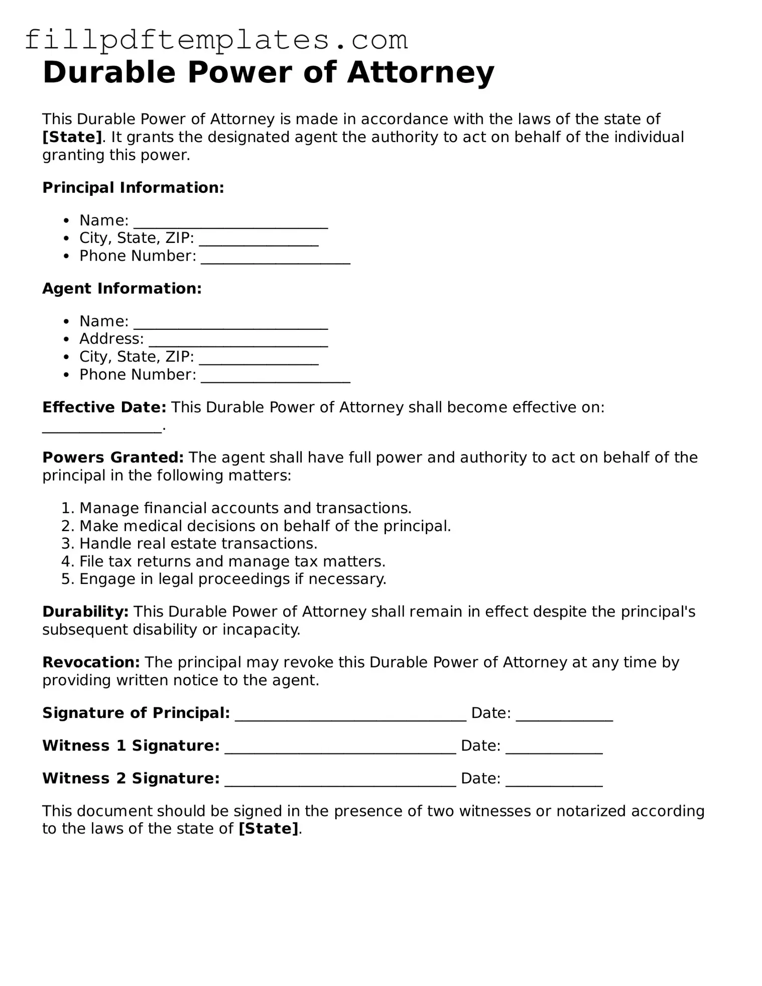 Valid Durable Power of Attorney Form