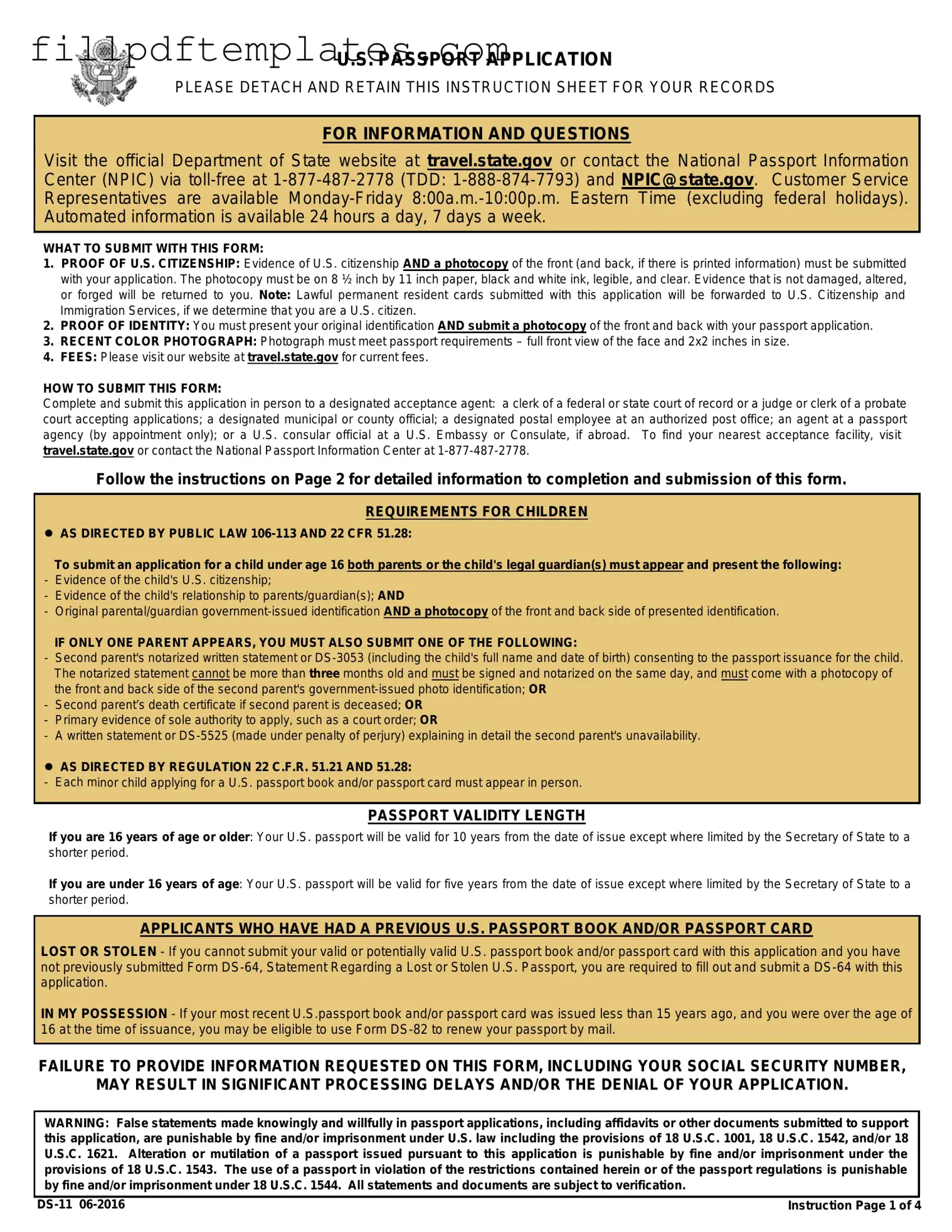 Fill a Valid DS-11 U.S. Passport application Template