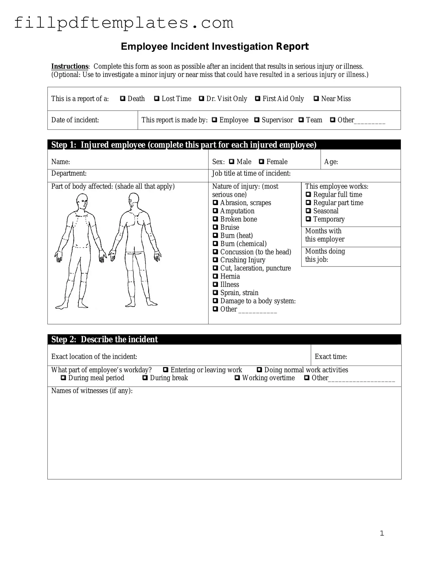 Fill a Valid Employee Accident Report Template