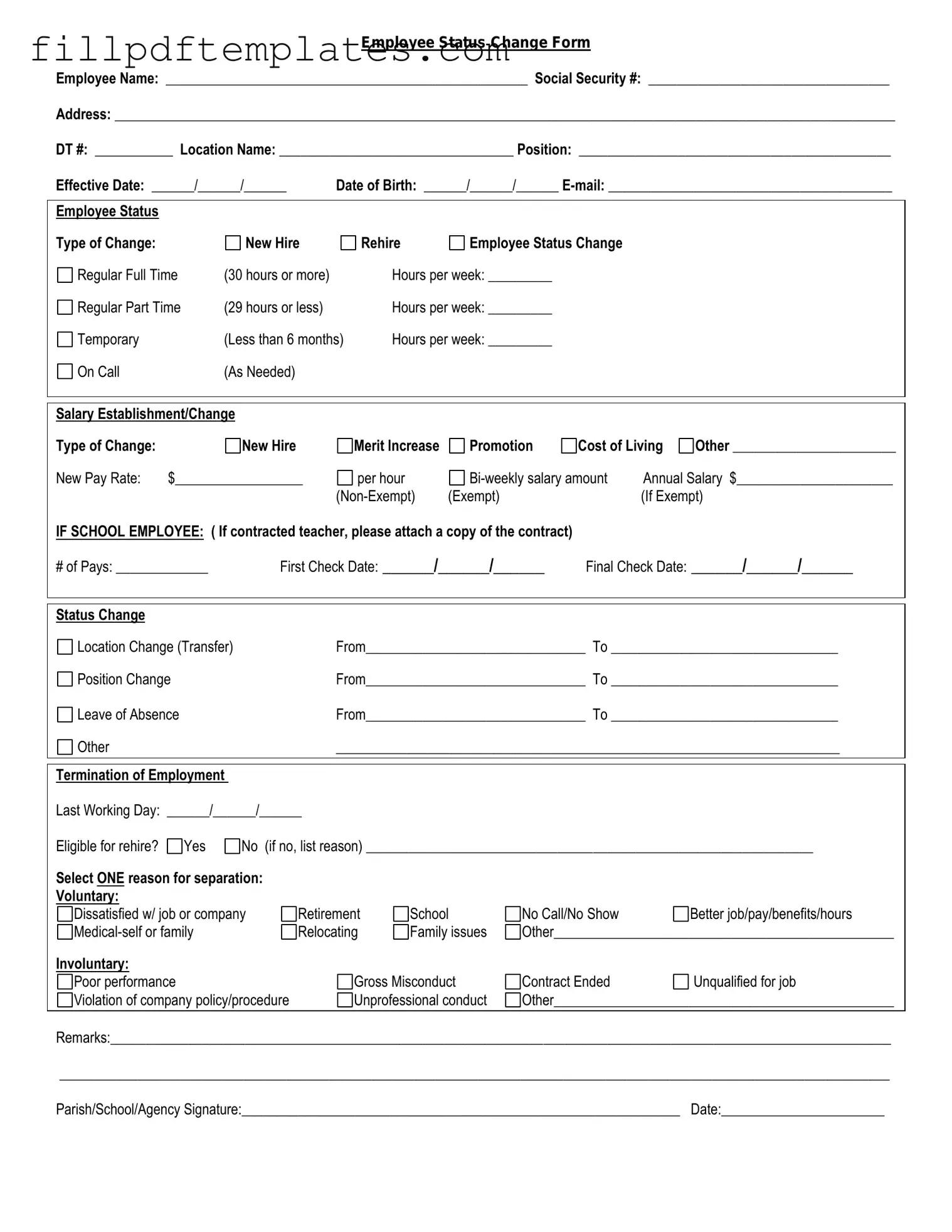 Fill a Valid Employee Status Change Template