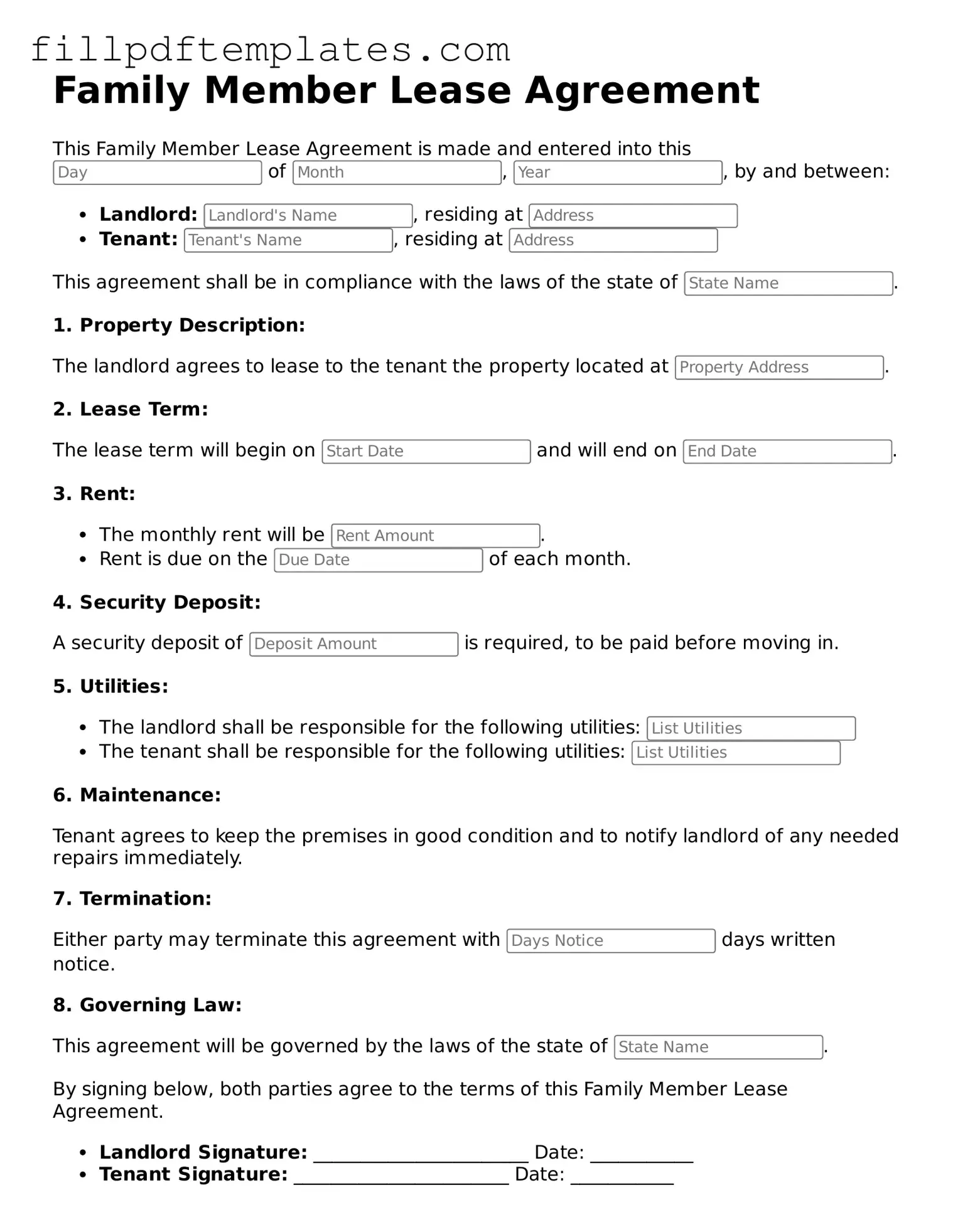 Valid Family Member Lease Agreement Form