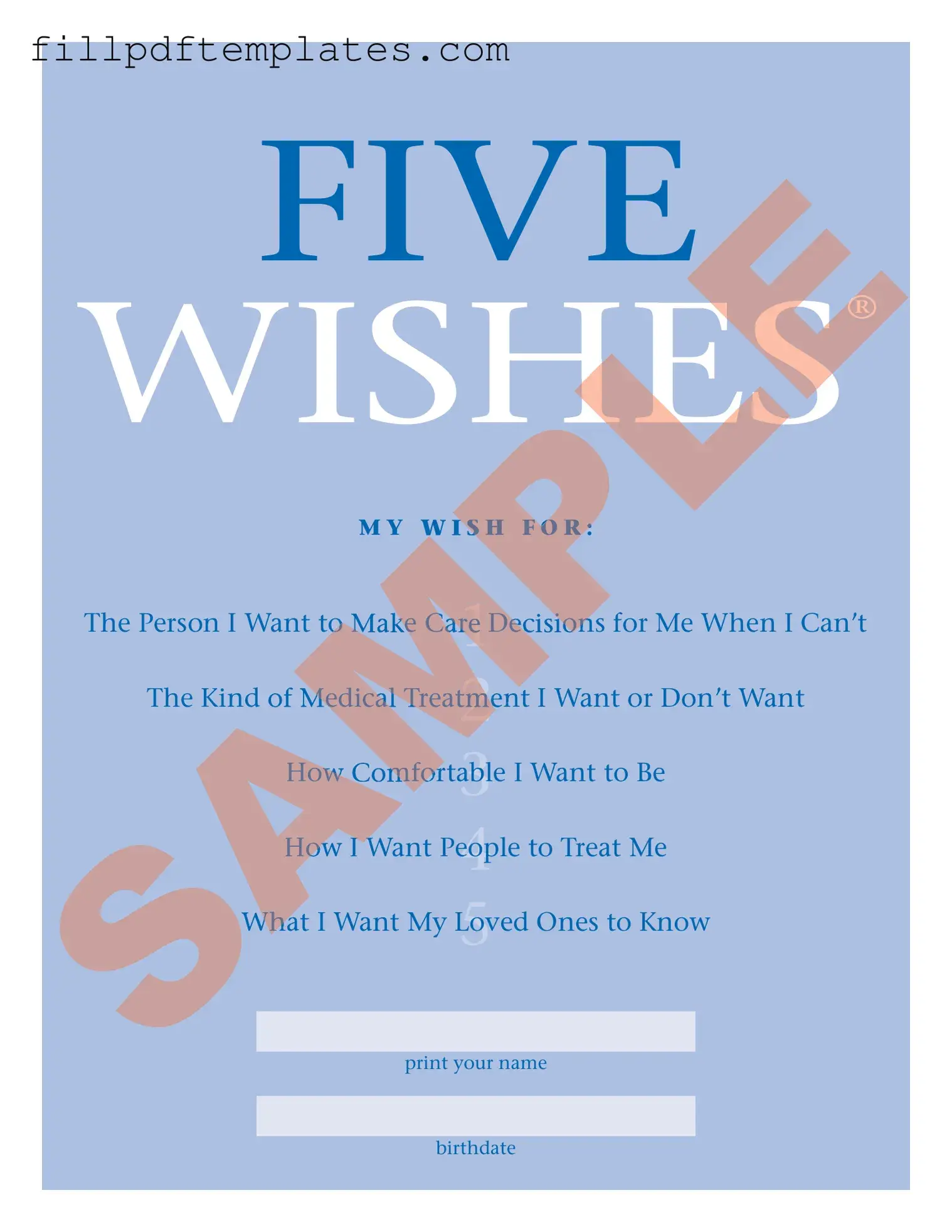 Fill a Valid 5 Wishes Document Template