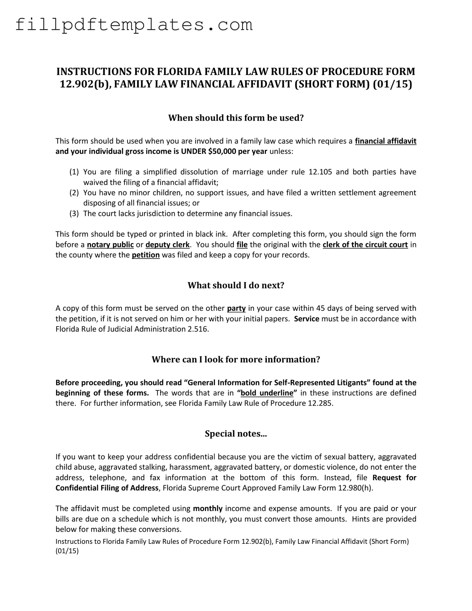 Fill a Valid Florida Financial Affidavit Short 12.902(b) Template