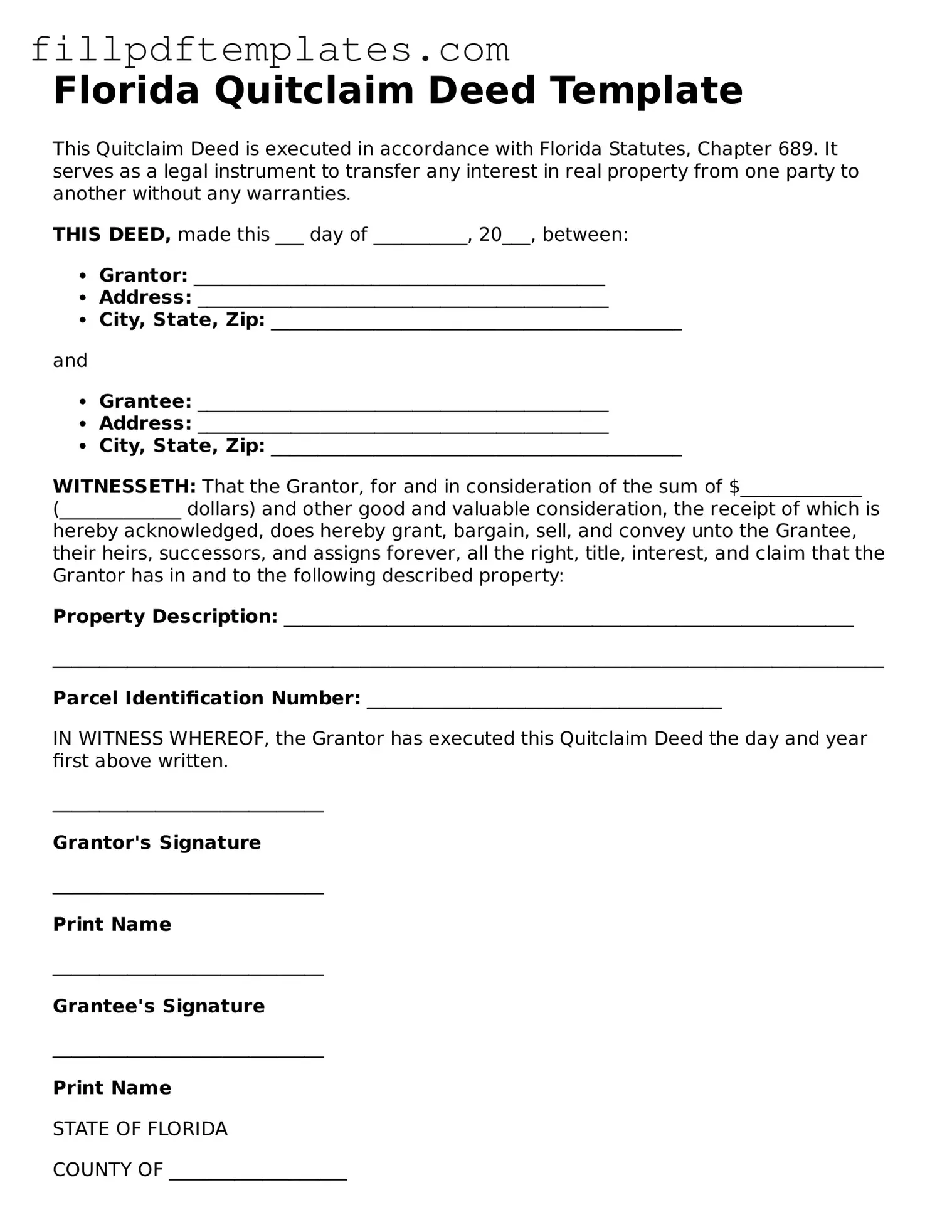 Blank Florida Quitclaim Deed Form