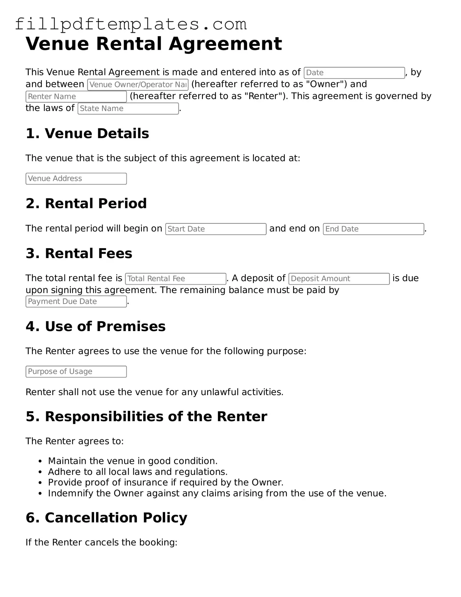 Valid Venue Rental Agreement Form