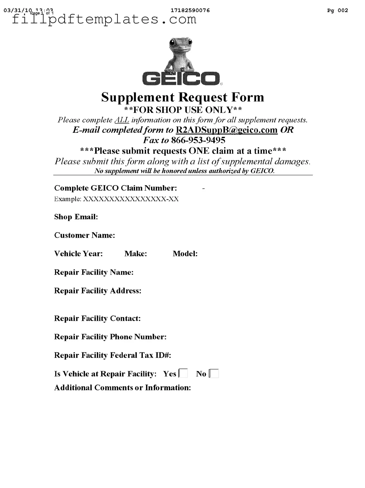 Fill a Valid Geico Supplement Request Template