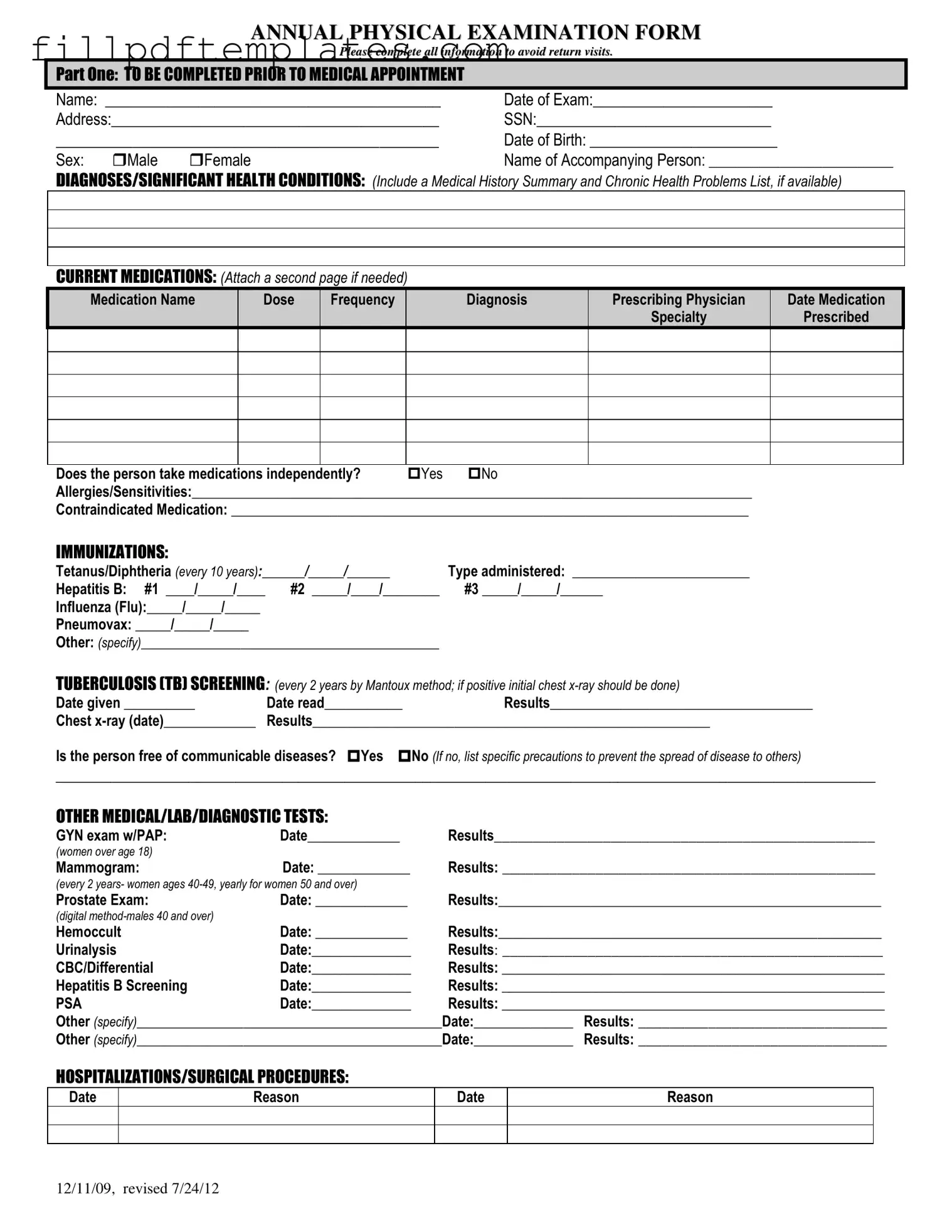 Fill a Valid Annual Physical Examination Template