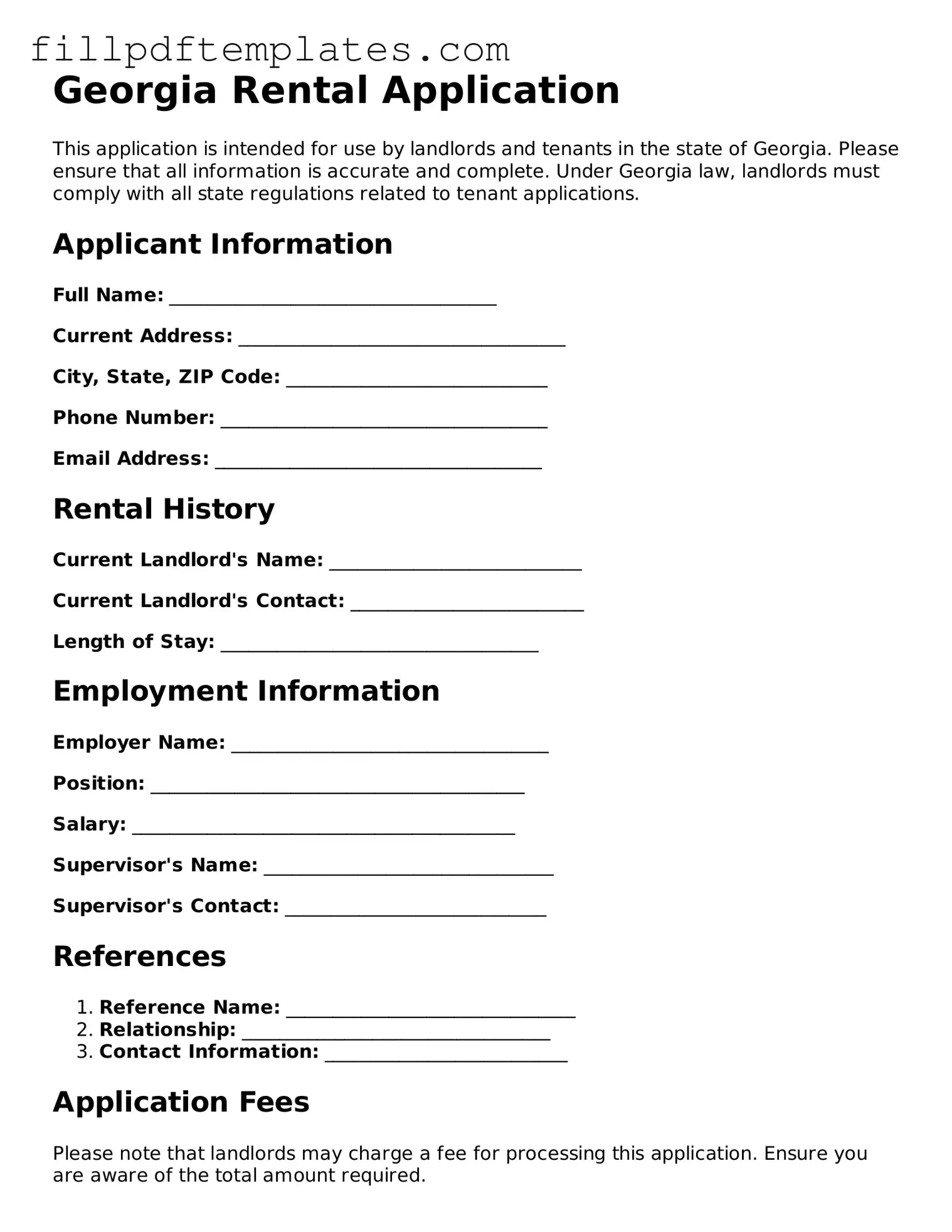 Blank Georgia Rental Application Form
