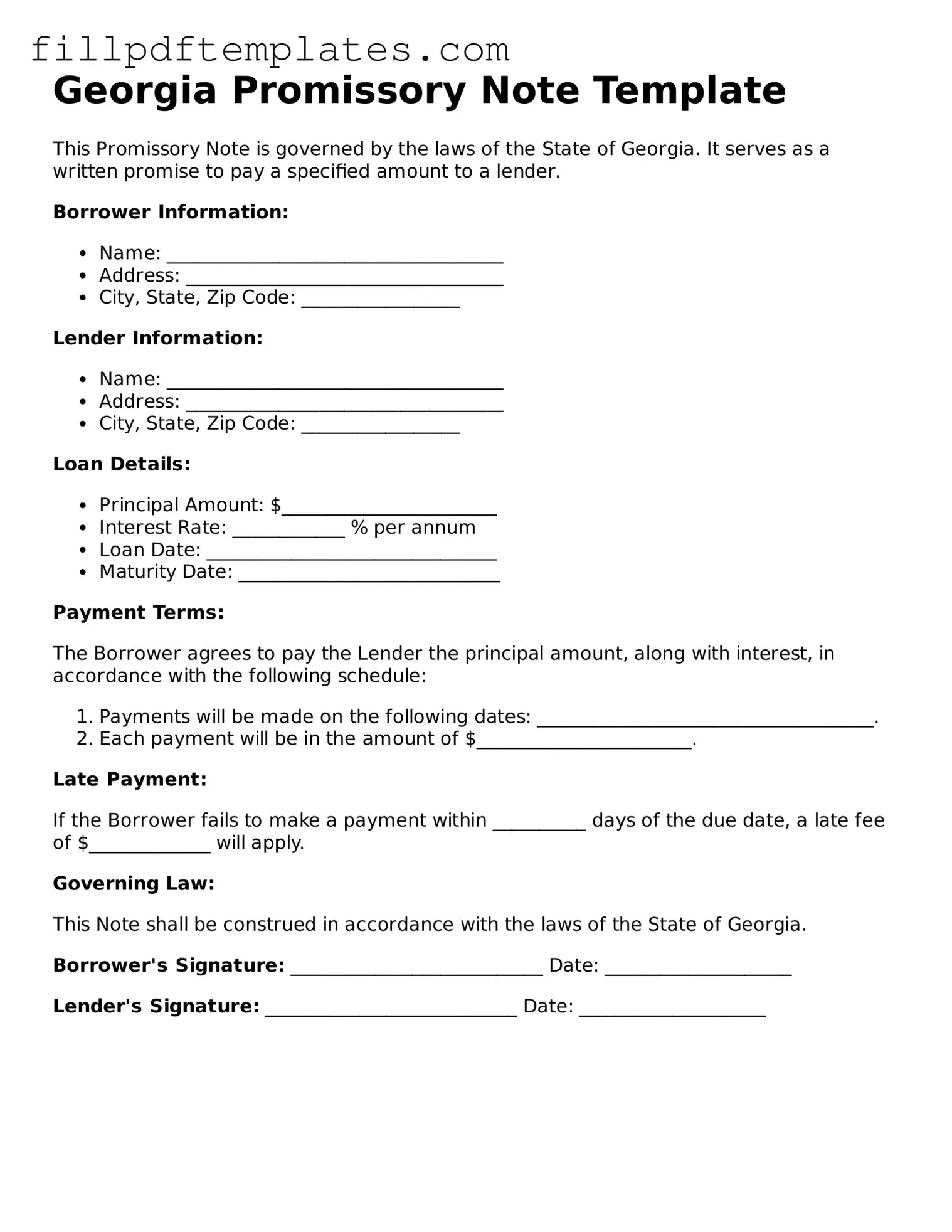 Blank Georgia Promissory Note Form
