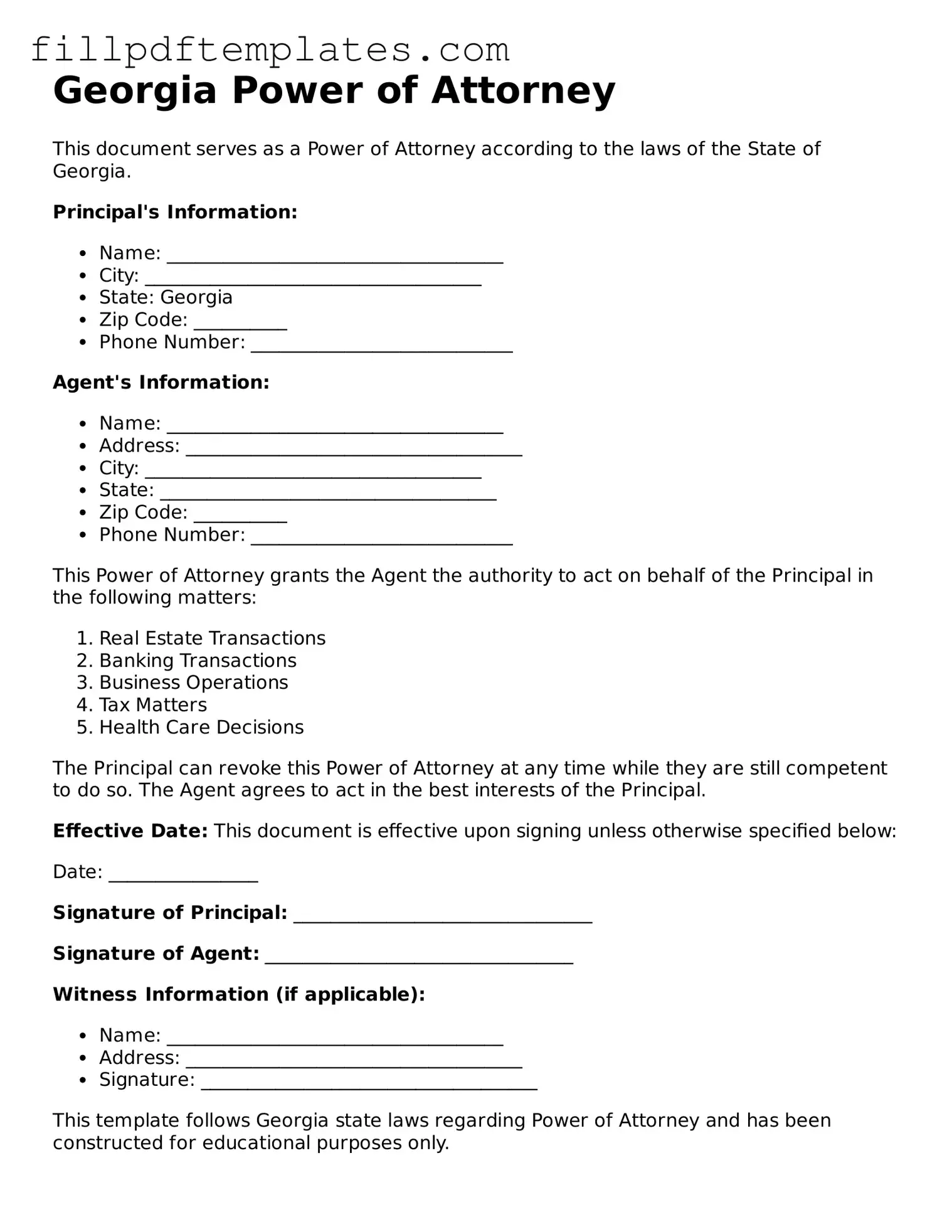 Blank Georgia Power of Attorney Form