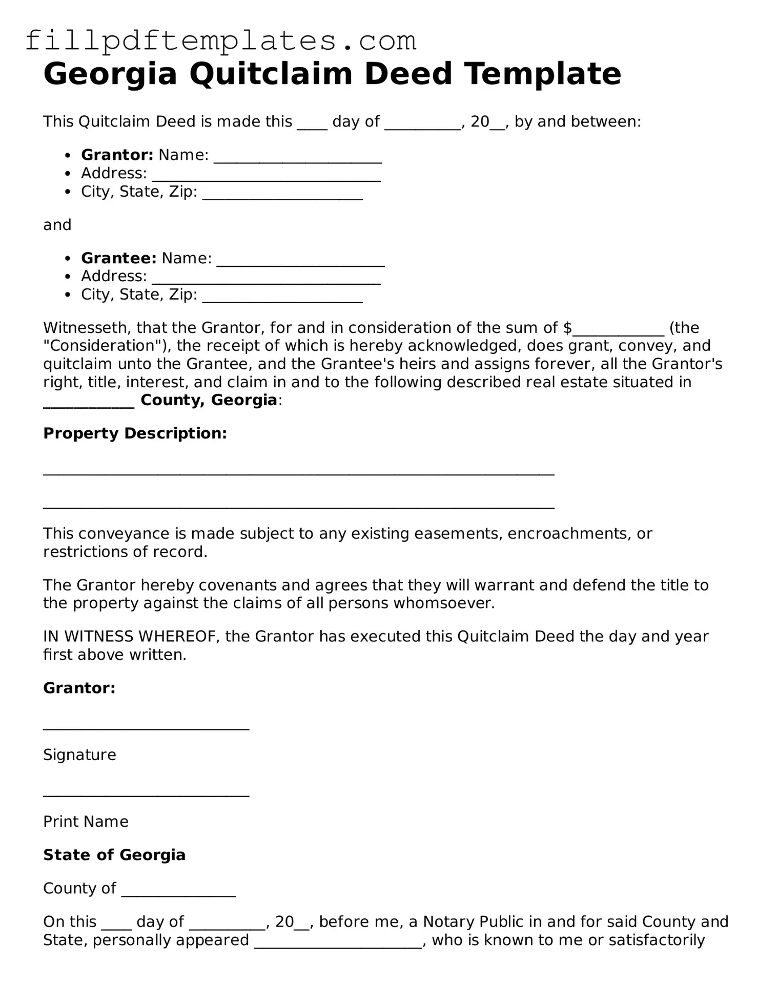 Blank Georgia Quitclaim Deed Form