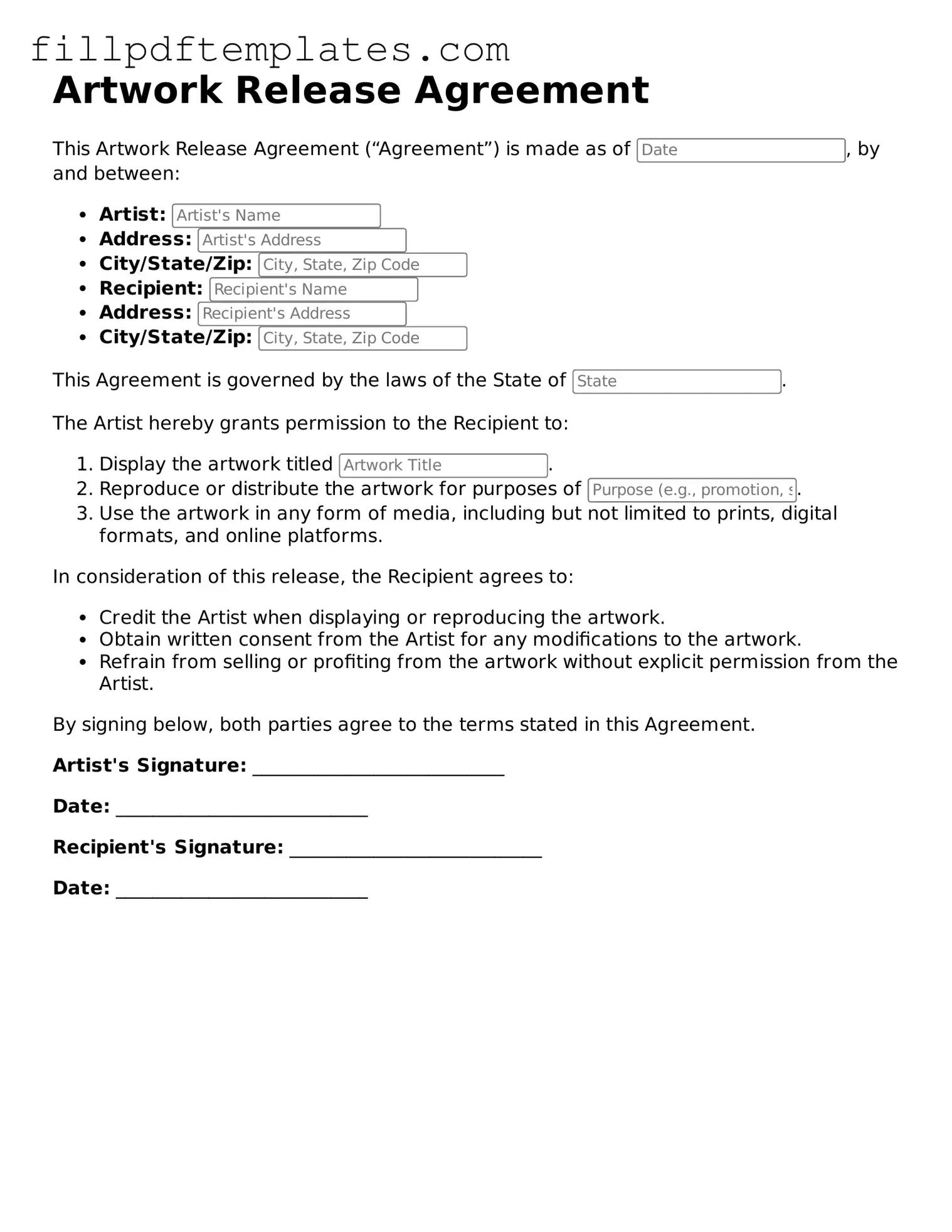 Valid Artwork Release Form