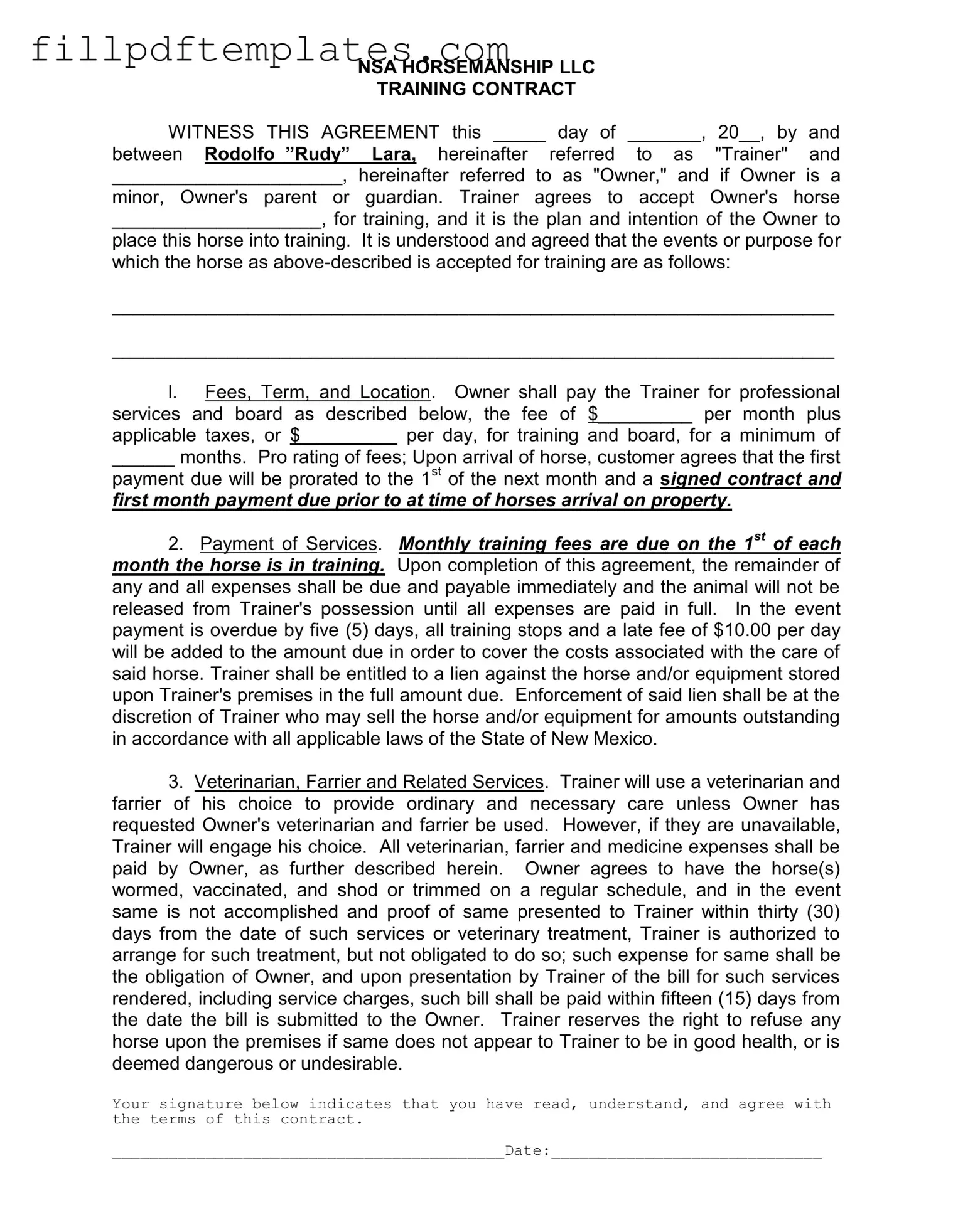 Fill a Valid Horse Training Contract Template
