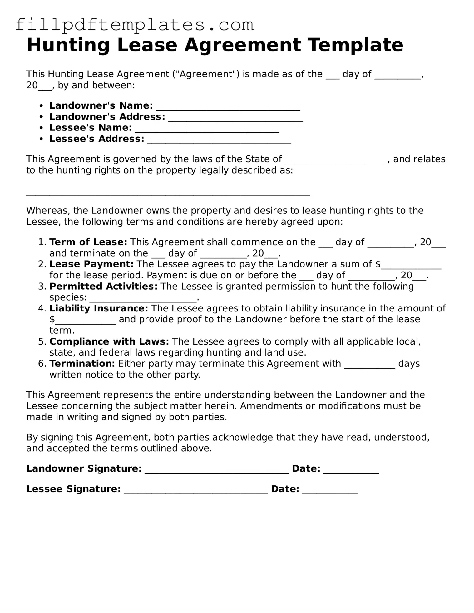 Valid Hunting Lease Agreement Form