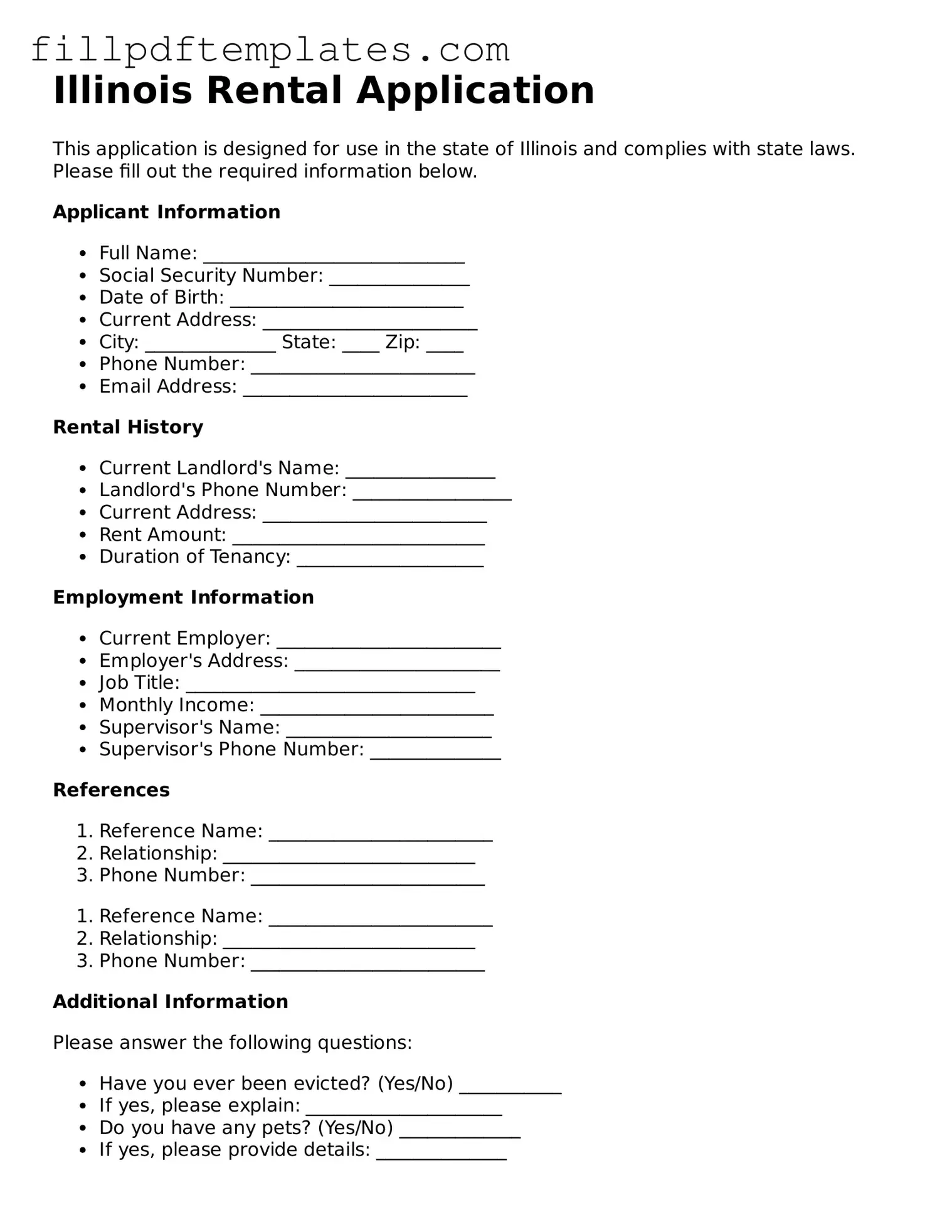 Blank Illinois Rental Application Form