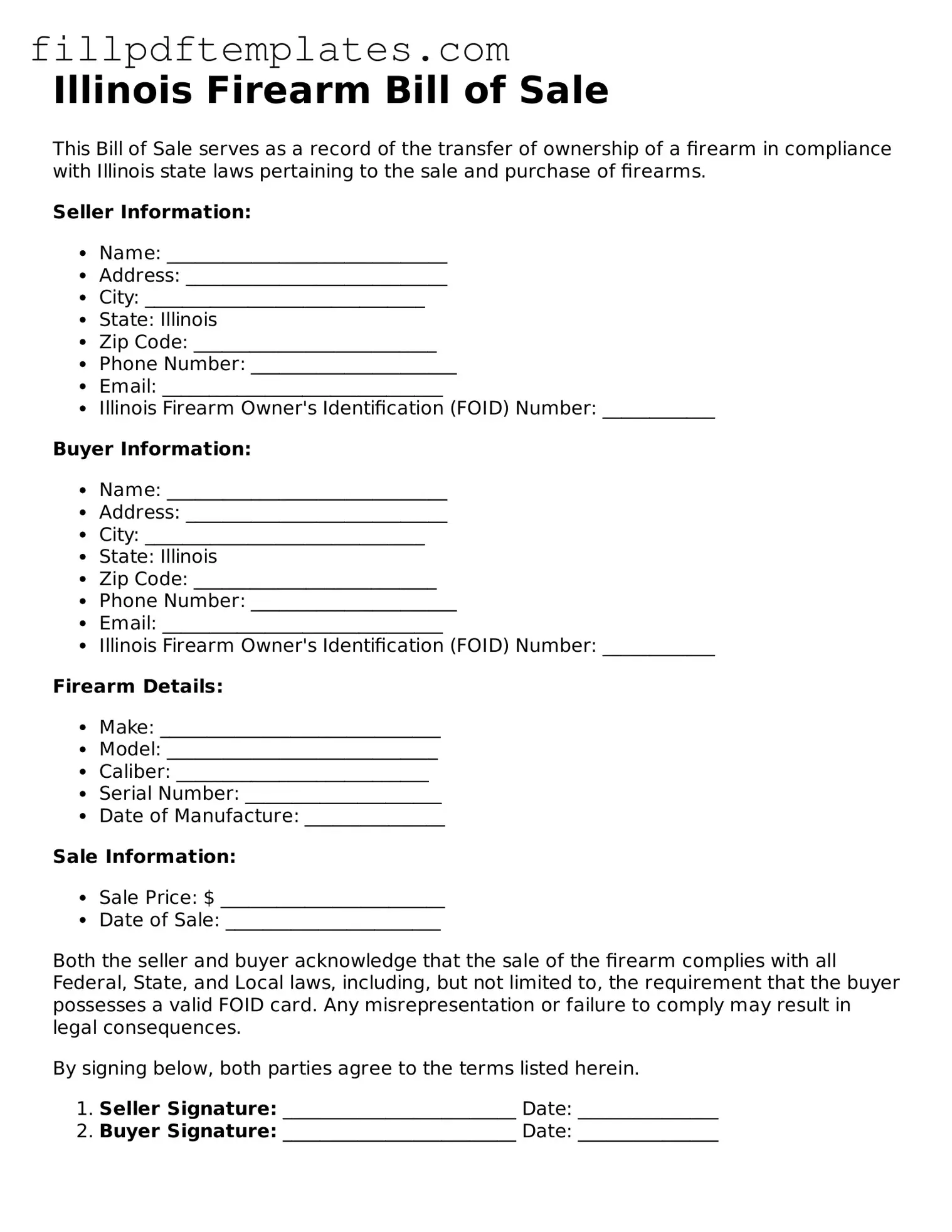 Blank Illinois Firearm Bill of Sale Form