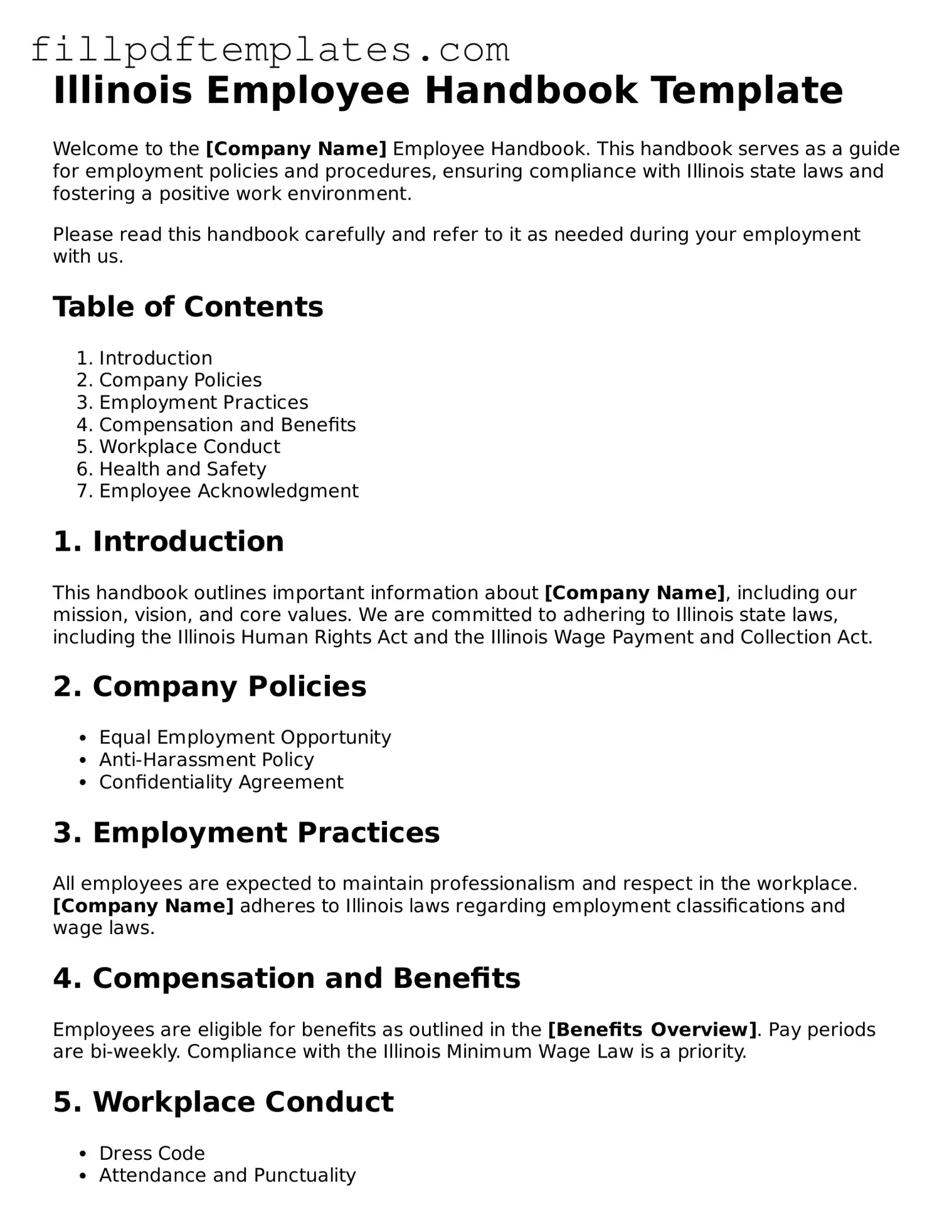 Blank Illinois Employee Handbook Form
