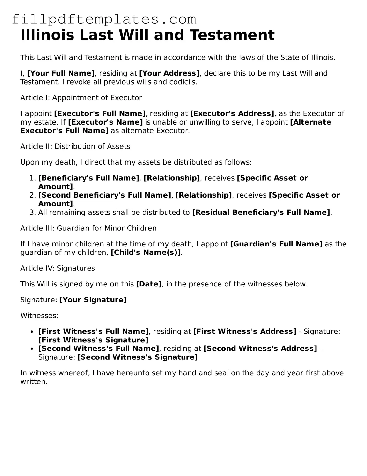 Blank Illinois Last Will and Testament Form