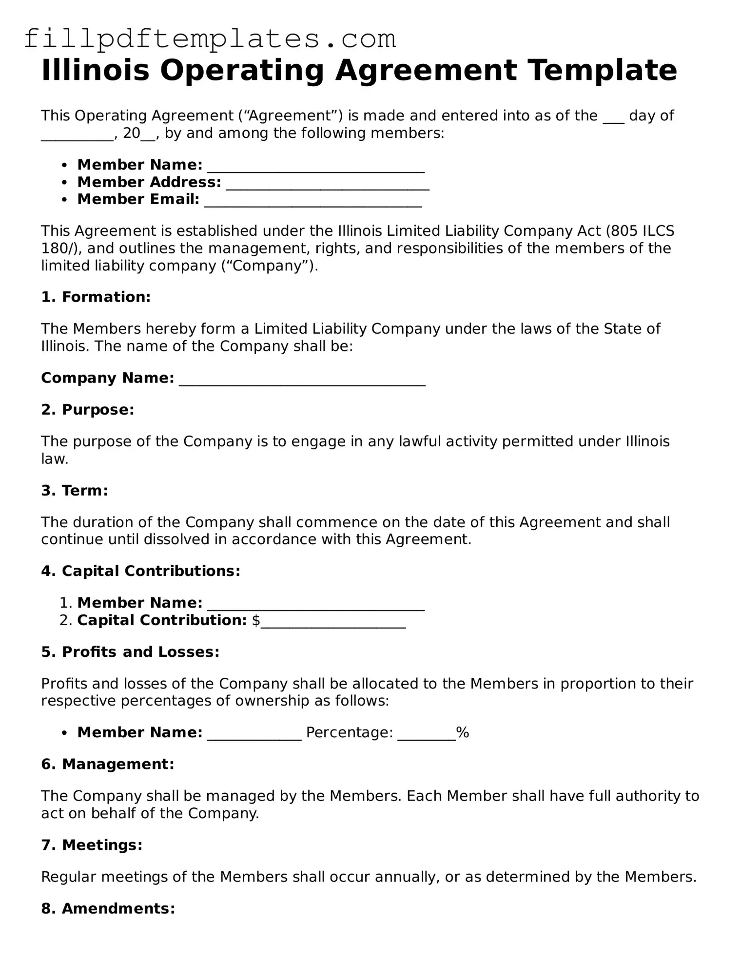Blank Illinois Operating Agreement Form
